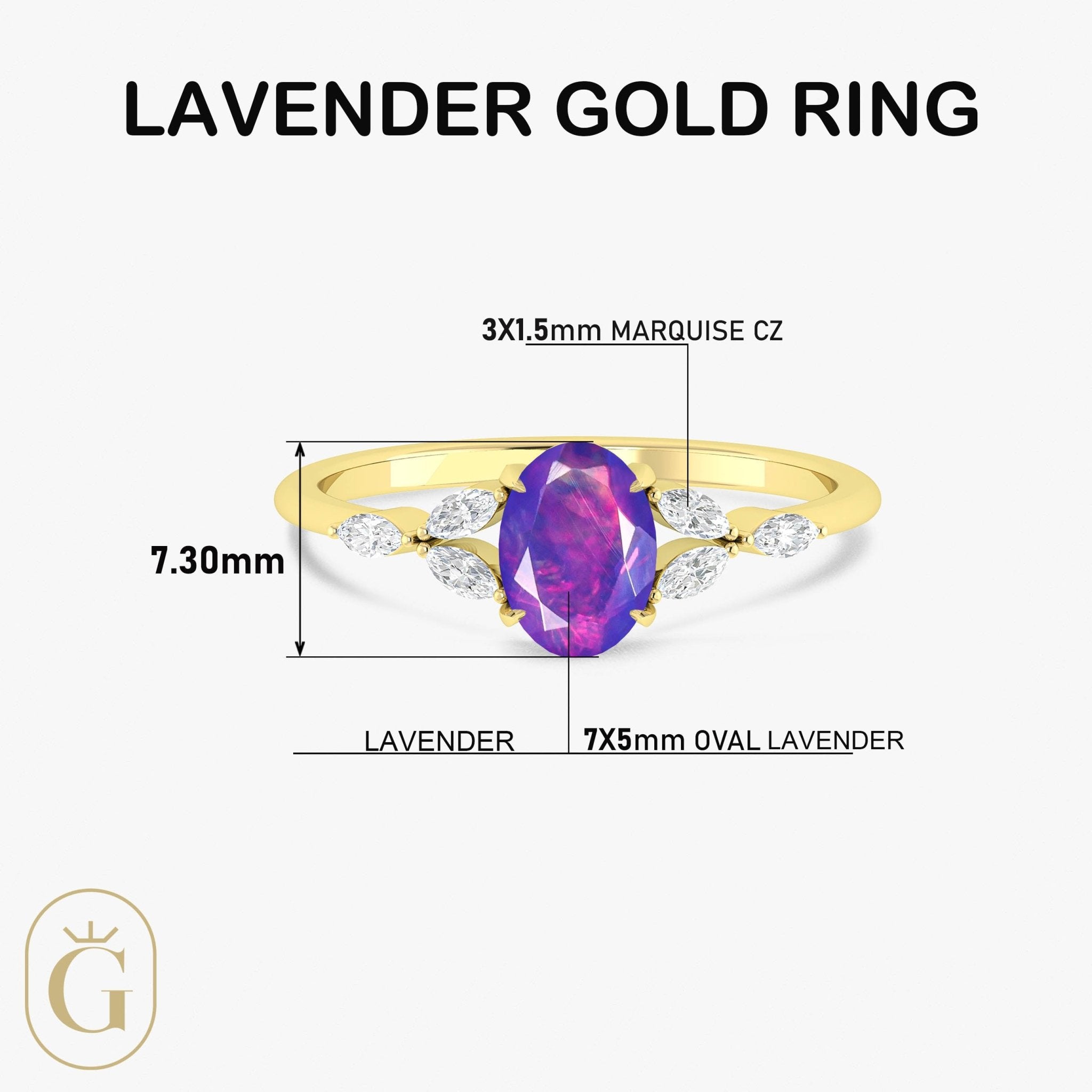 Oval Shape Natural Lavender Opal Statement Ring in Silver & Yellow Gold Filled - Goodstone Jewels