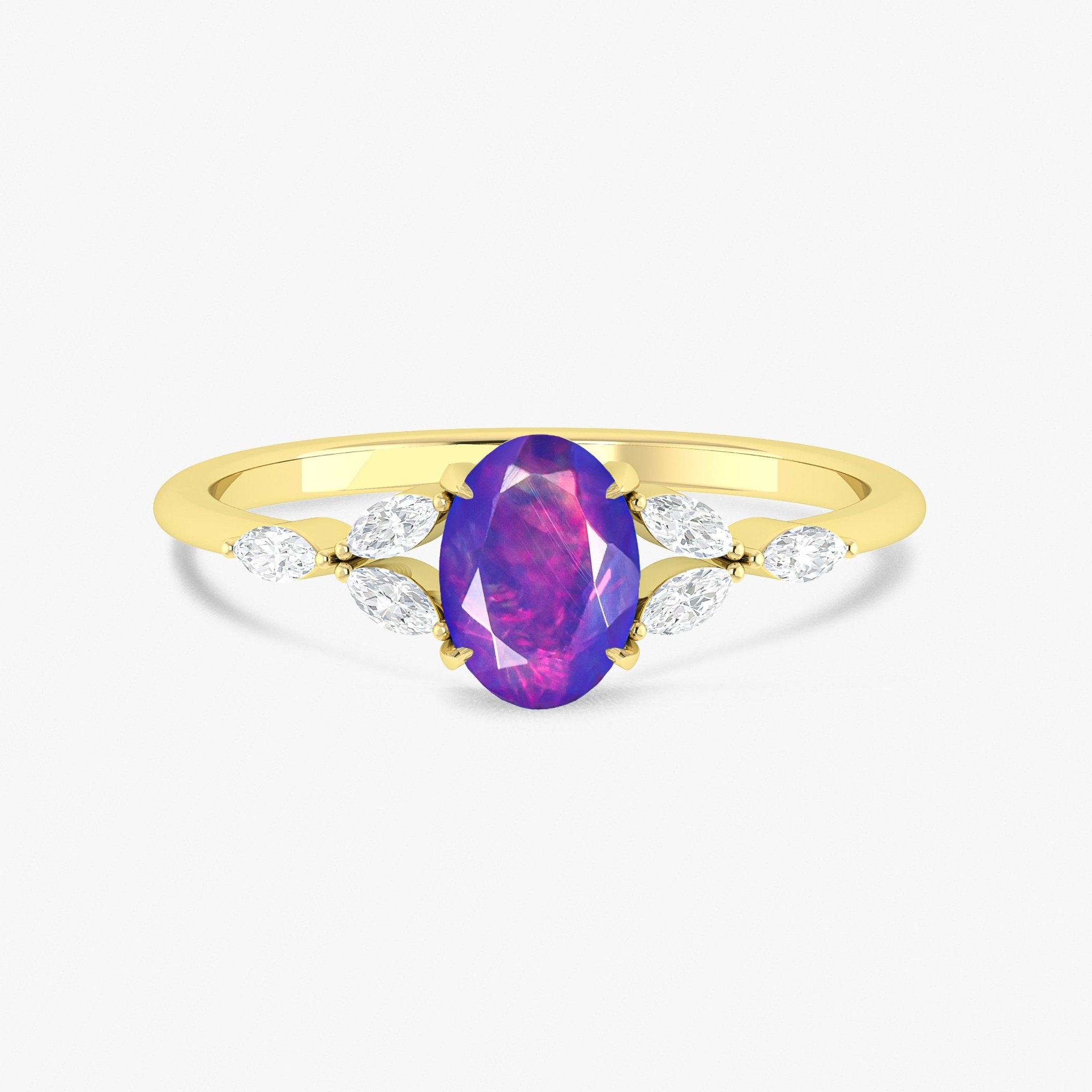 Oval Shape Natural Lavender Opal Statement Ring in Silver & Yellow Gold Filled - Goodstone Jewels