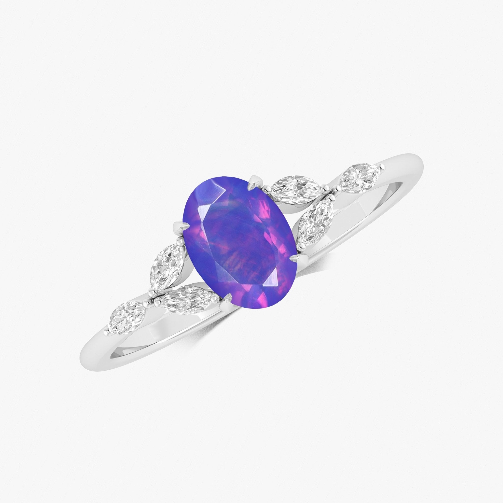 Oval Shape Natural Lavender Opal Statement Ring in Silver & Yellow Gold Filled - Goodstone Jewels