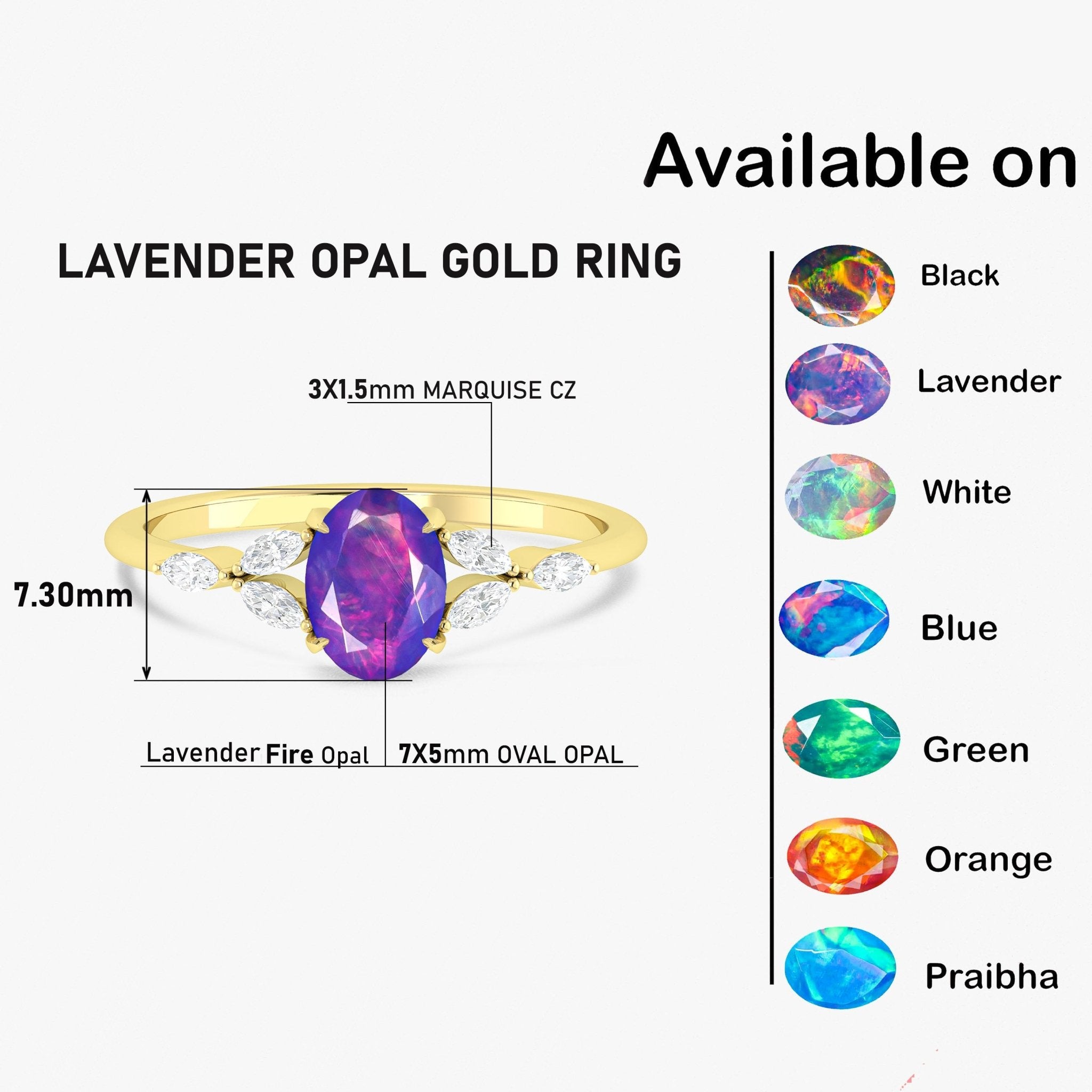 Oval Shape Natural Lavender Opal Statement Ring in Silver & Yellow Gold Filled - Goodstone Jewels