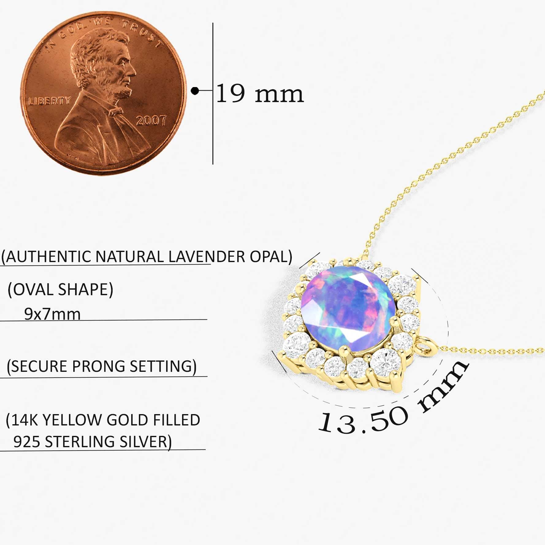 Oval Shape Natural Lavender Opal with Zircon Halo Pendant Chain Necklace - Goodstone Jewels