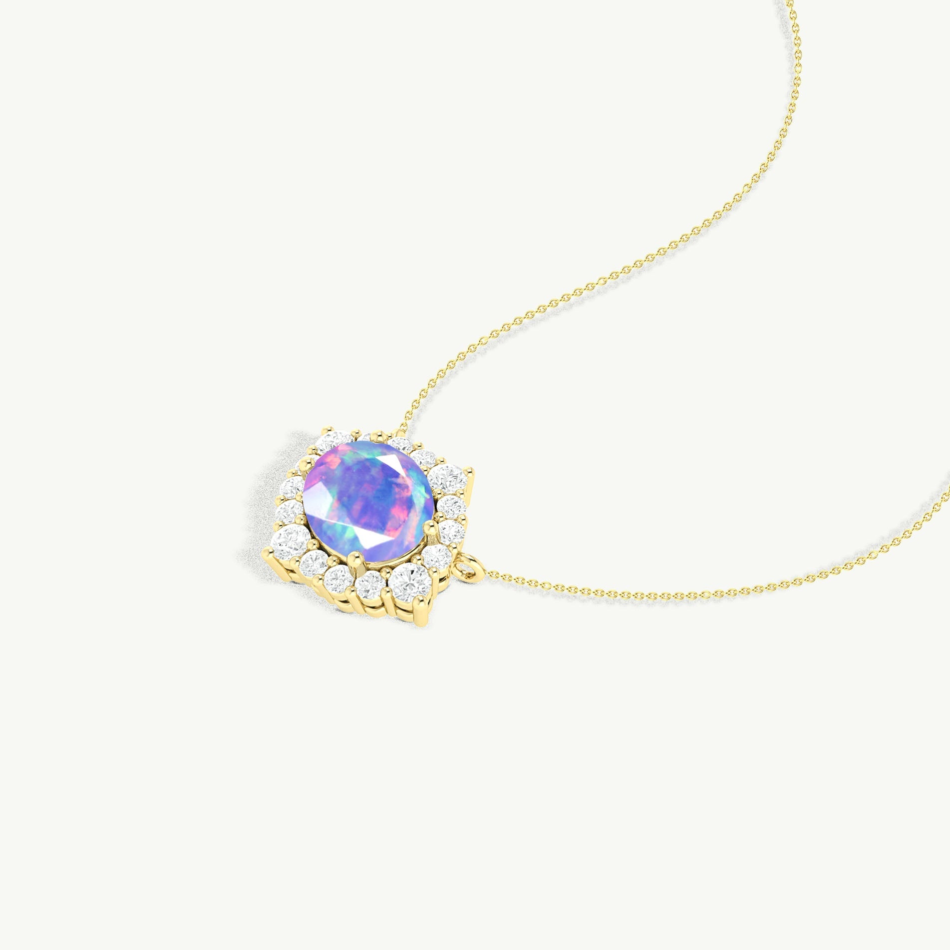 Oval Shape Natural Lavender Opal with Zircon Halo Pendant Chain Necklace - Goodstone Jewels