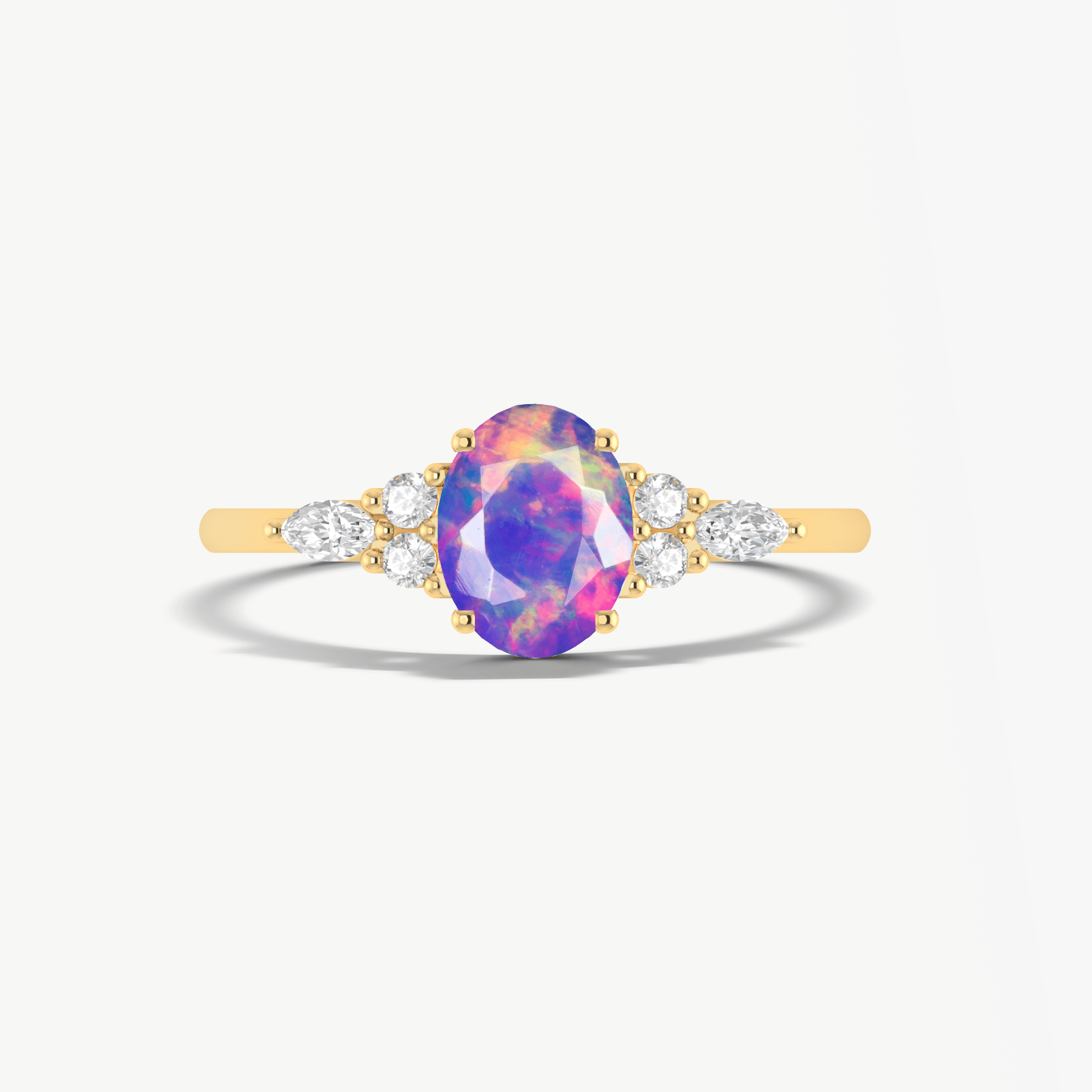 Oval Shape Natural Lavender Opal & Zircon Solitaire with Accents Ring - Goodstone Jewels