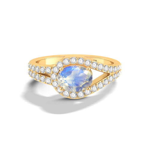 Oval Shape Natural Moonstone Engagement Ring in Silver
