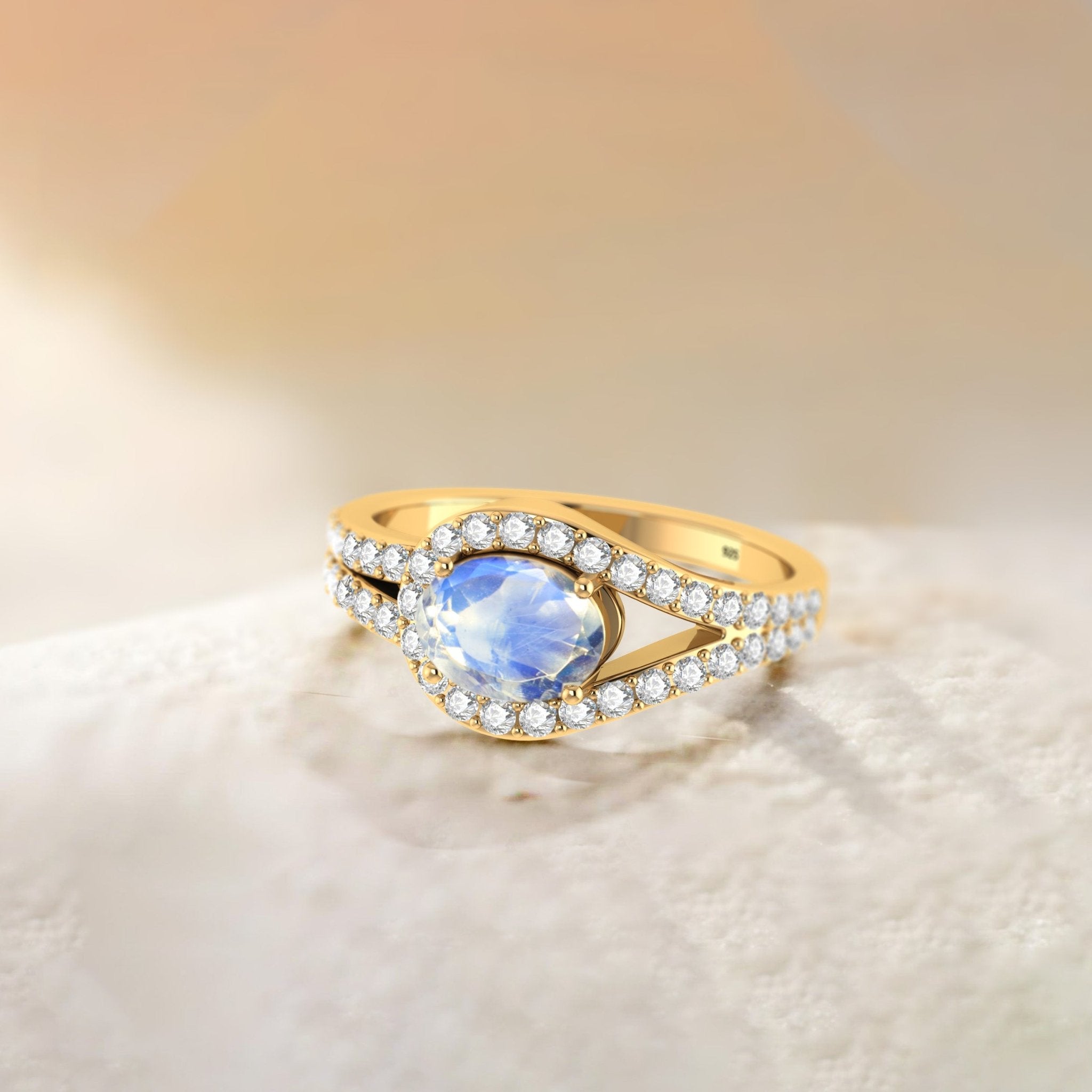 Oval Shape Natural Moonstone Engagement Ring in Silver - Goodstone Jewels