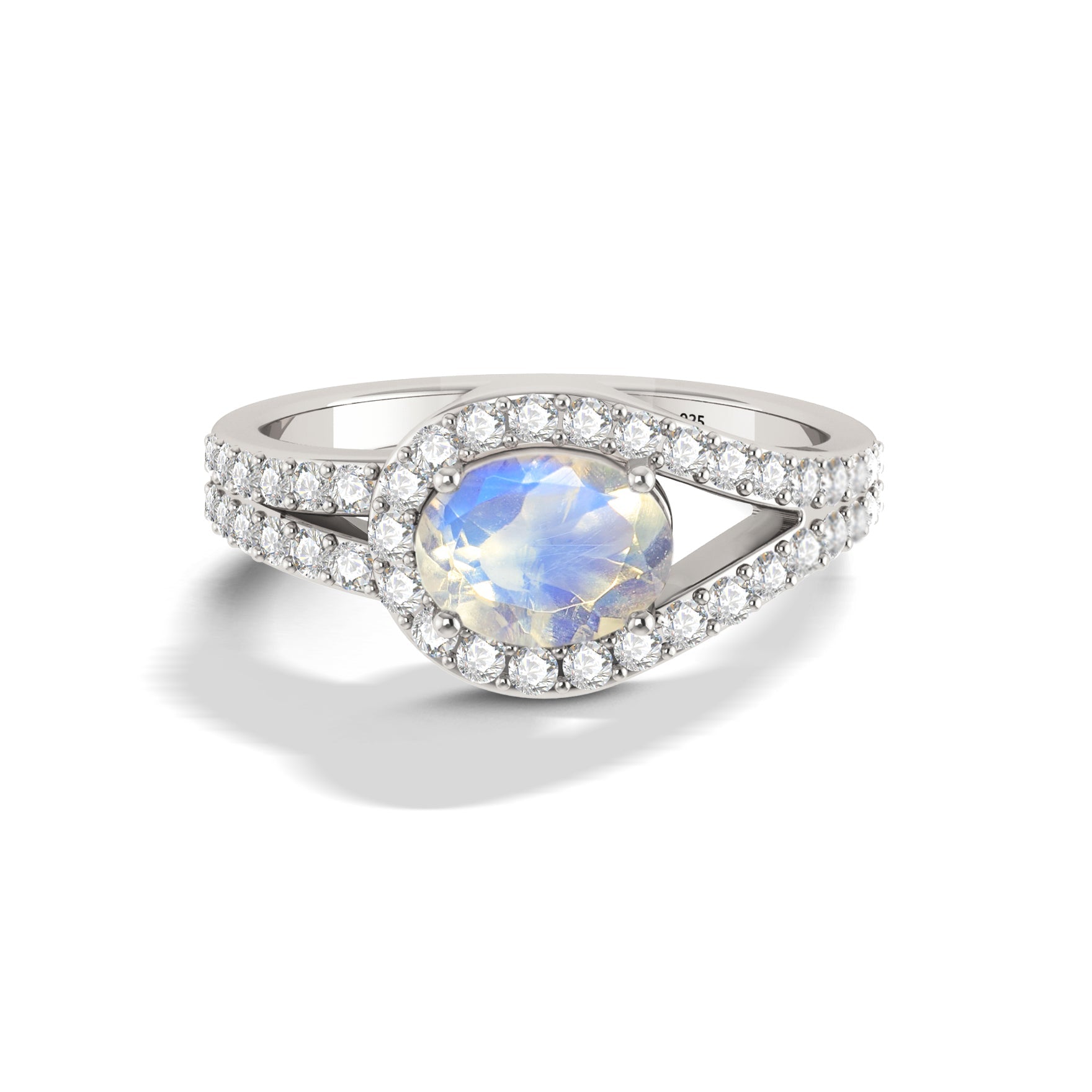 Oval Shape Natural Moonstone Engagement Ring in Silver - Goodstone Jewels