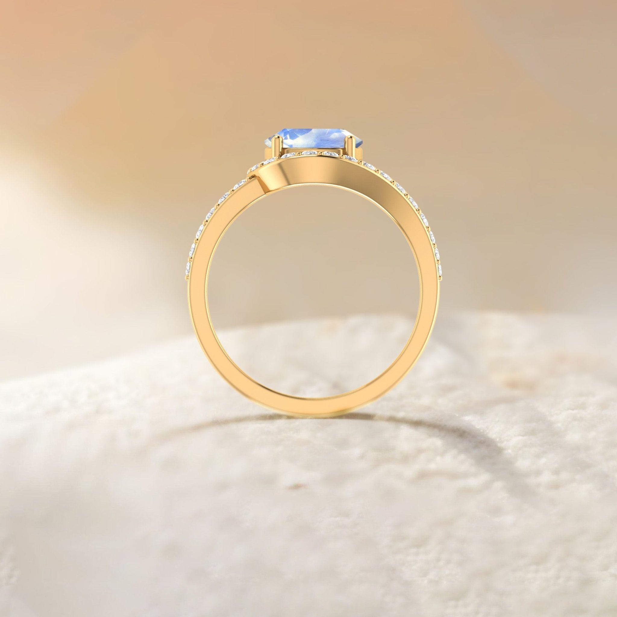 Oval Shape Natural Moonstone Engagement Ring in Silver - Goodstone Jewels