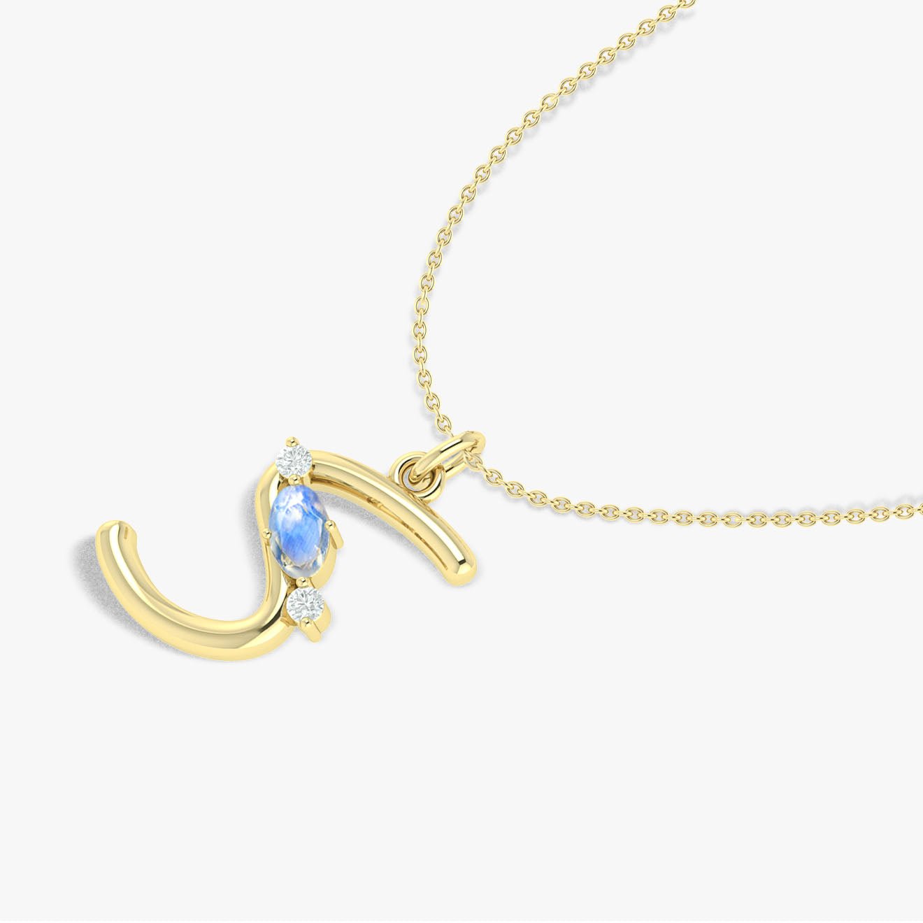 Oval Shape Natural Moonstone 'S' Initial Alphabet Pendant Necklace - Goodstone Jewels