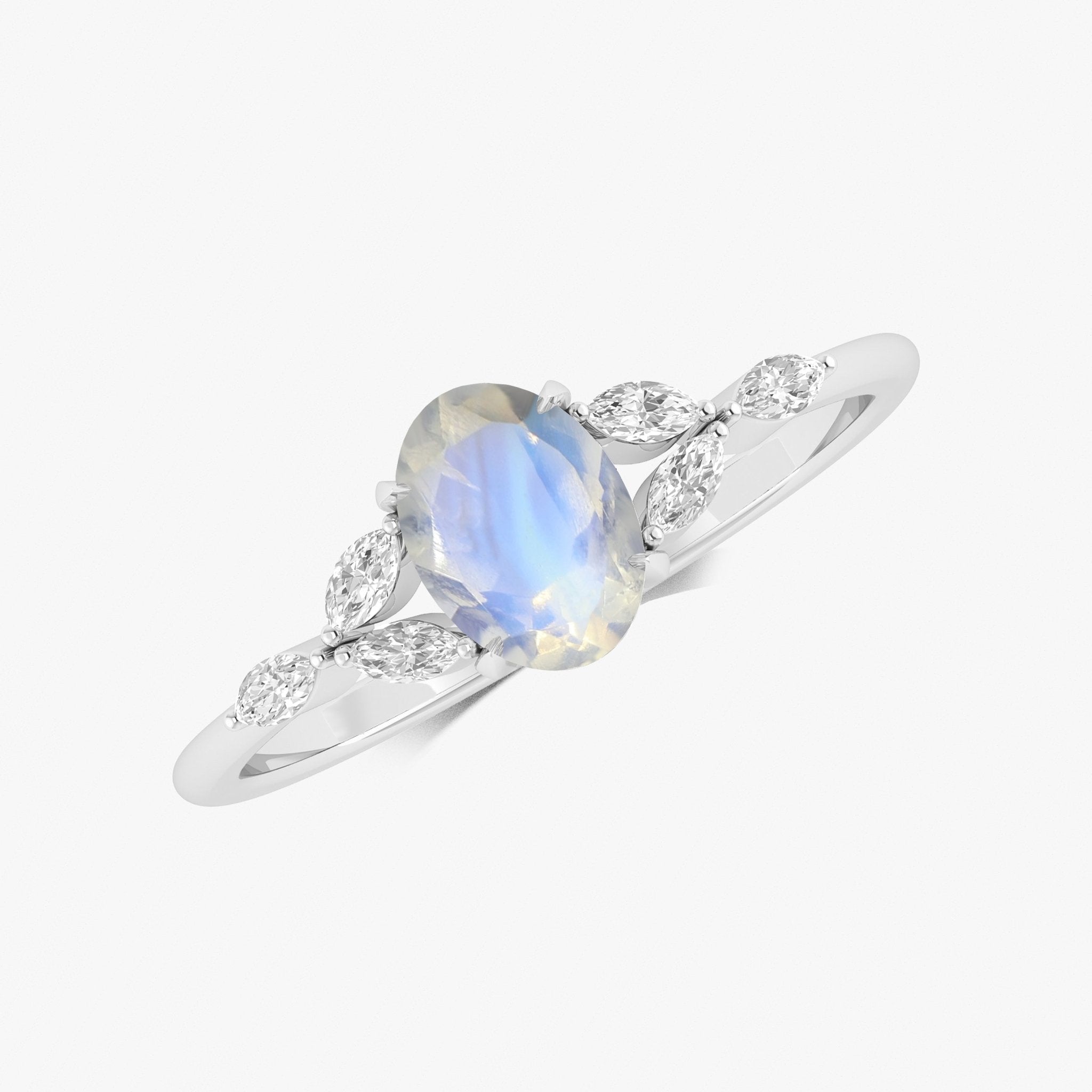 Oval Shape Natural Moonstone Statement Ring in Silver & Yellow Gold Filled - Goodstone Jewels