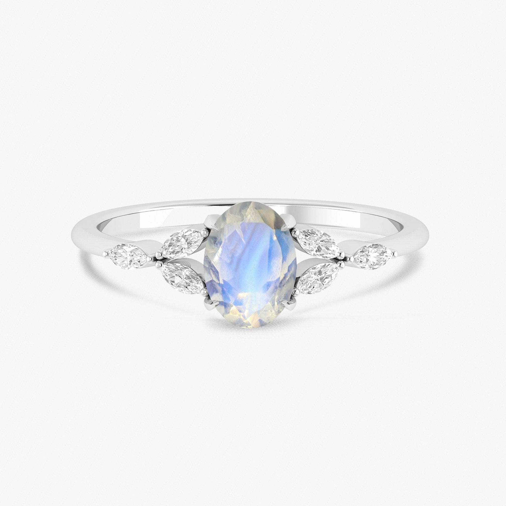 Oval Shape Natural Moonstone Statement Ring in Silver & Yellow Gold Filled - Goodstone Jewels