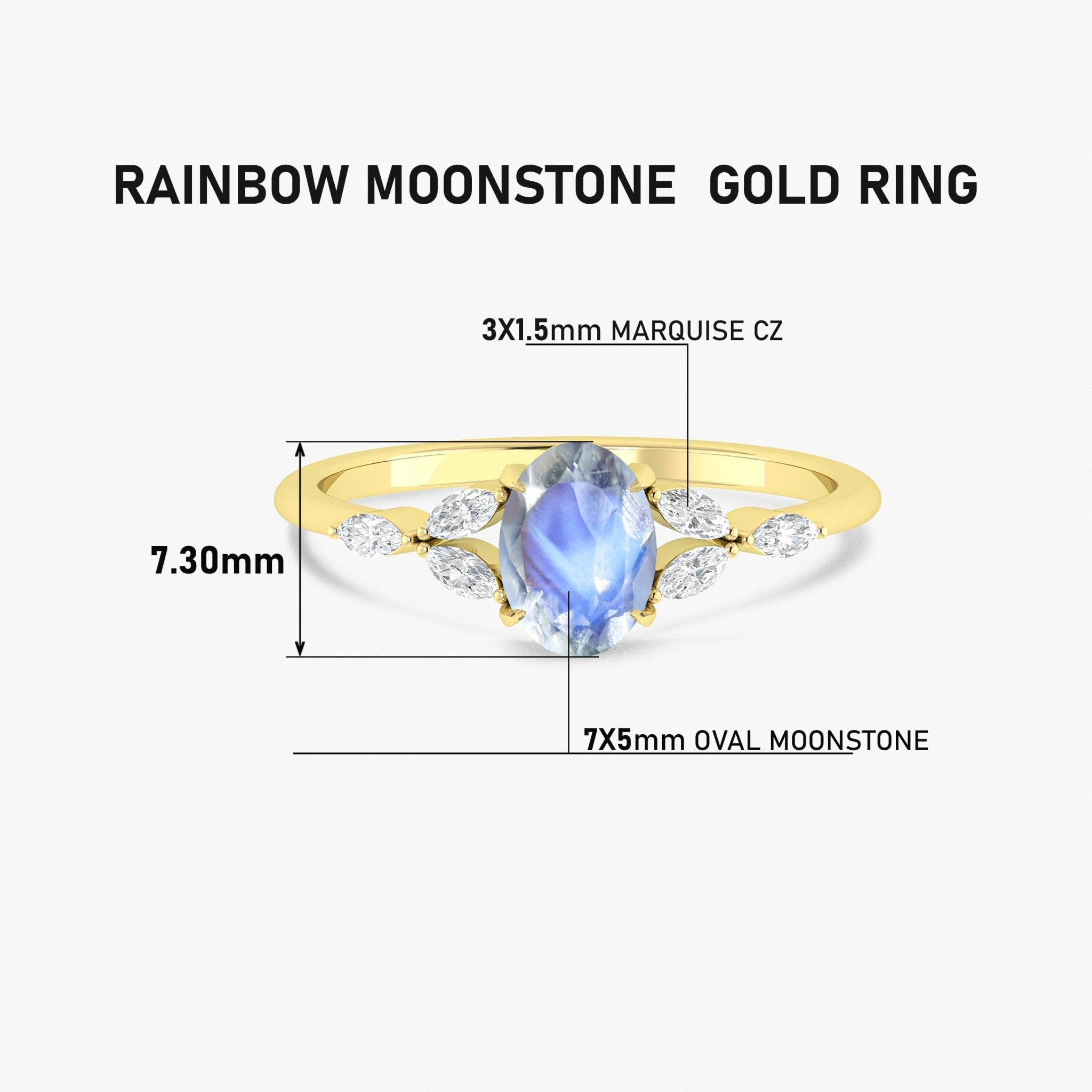 Oval Shape Natural Moonstone Statement Ring in Silver & Yellow Gold Filled - Goodstone Jewels