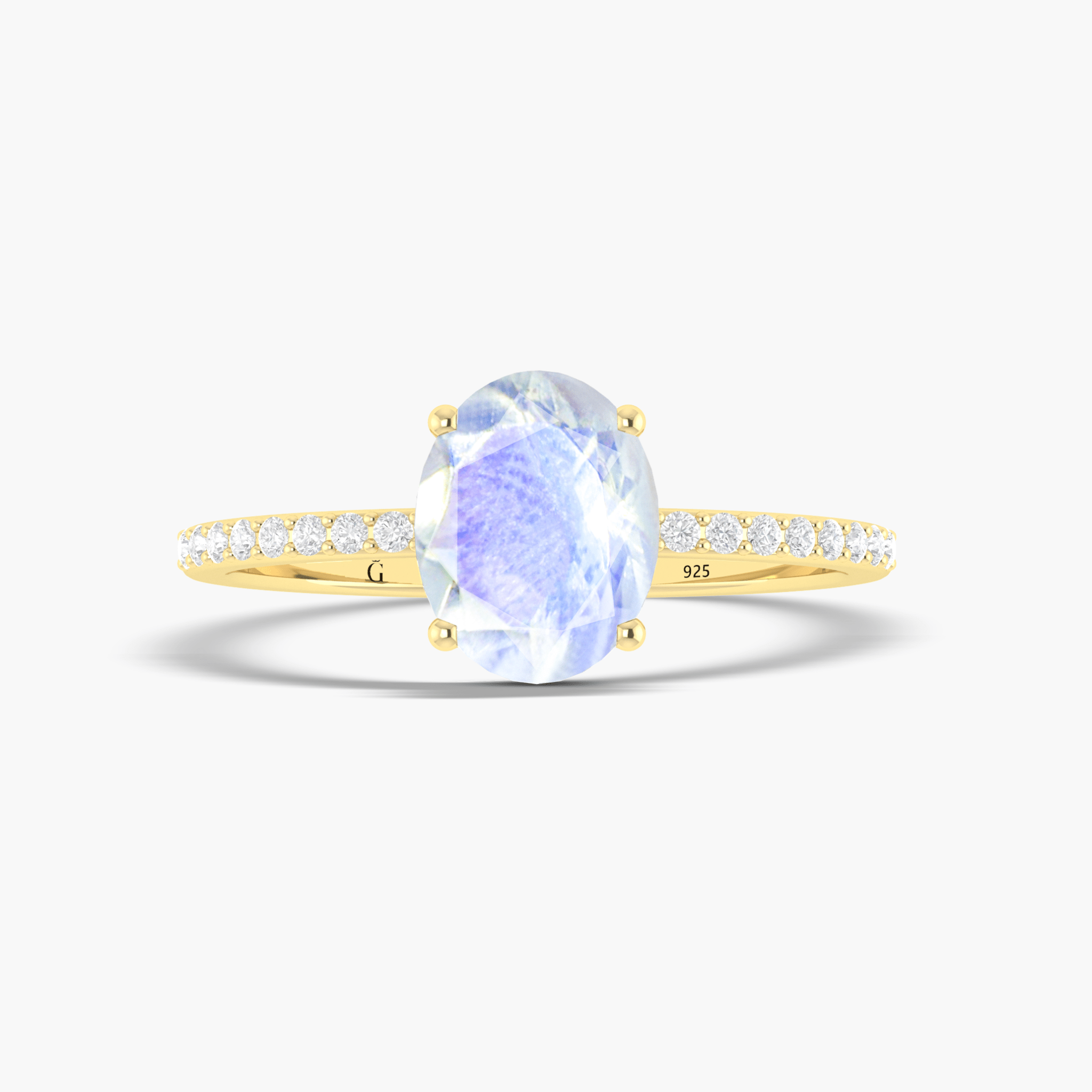 Oval Shape Natural Moonstone with White Zircon Solitaire Wedding Ring - Goodstone Jewels