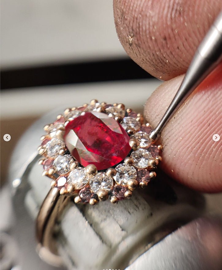 Oval Shape Natural Ruby Floral Style Halo Ring - Goodstone Jewels
