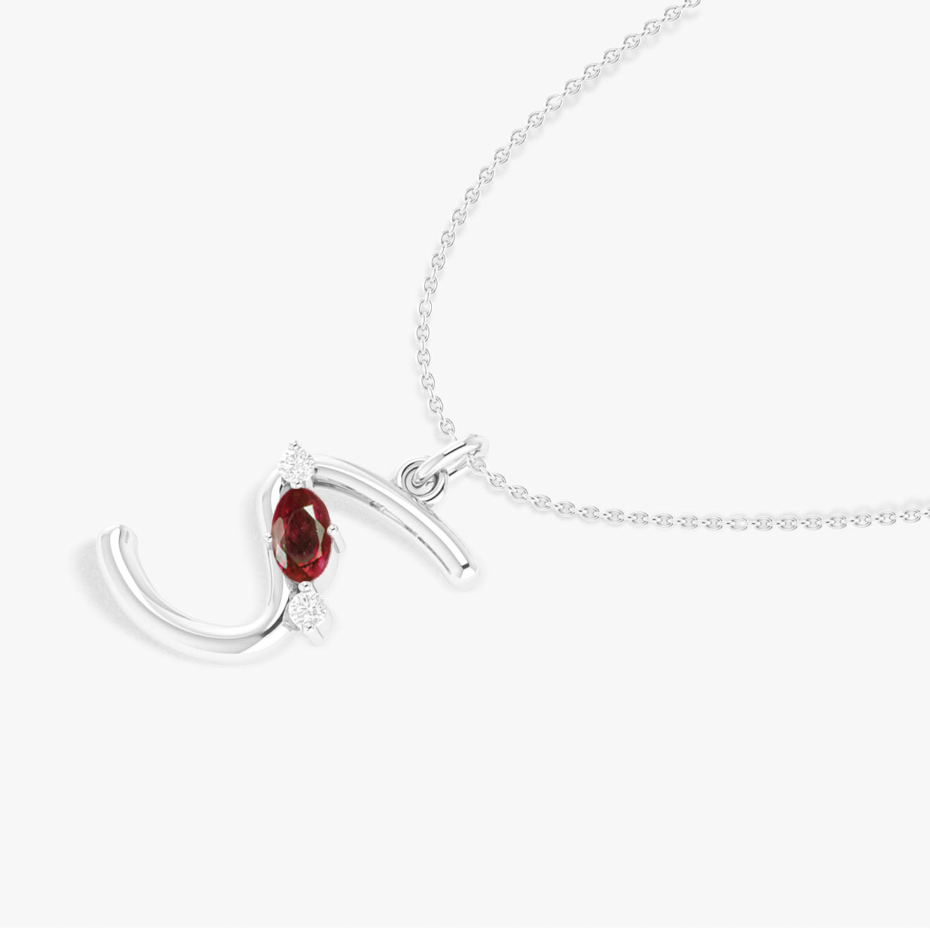 Oval Shape Natural Ruby 'S' Initial Alphabet Pendant Necklace - Goodstone Jewels