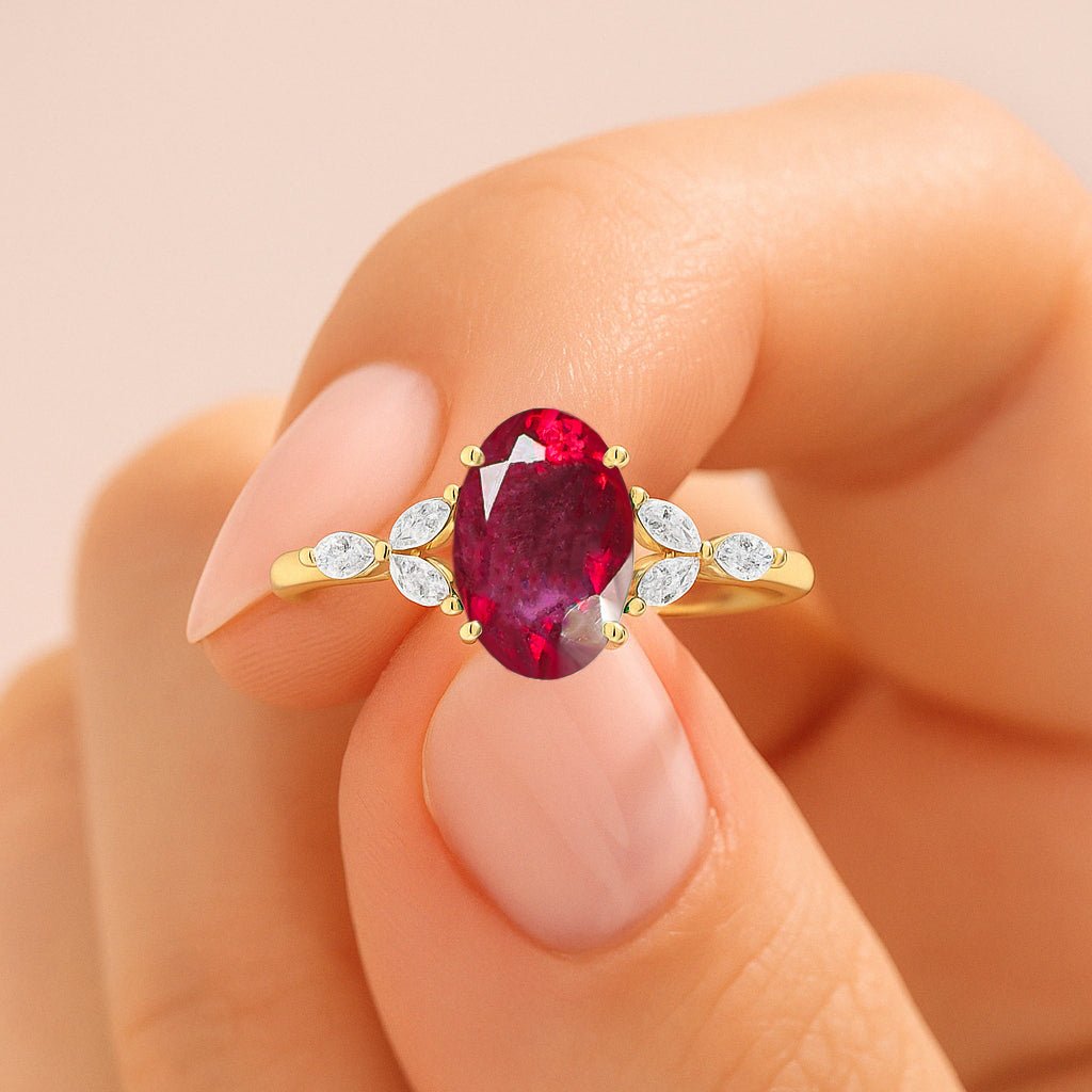 Oval Shape Natural Ruby Statement Ring in Silver & Yellow Gold Filled - Goodstone Jewels