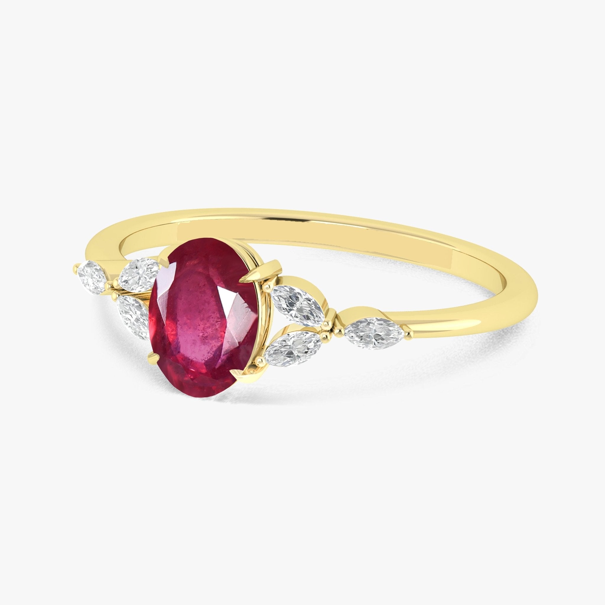 Oval Shape Natural Ruby Statement Ring in Silver & Yellow Gold Filled - Goodstone Jewels