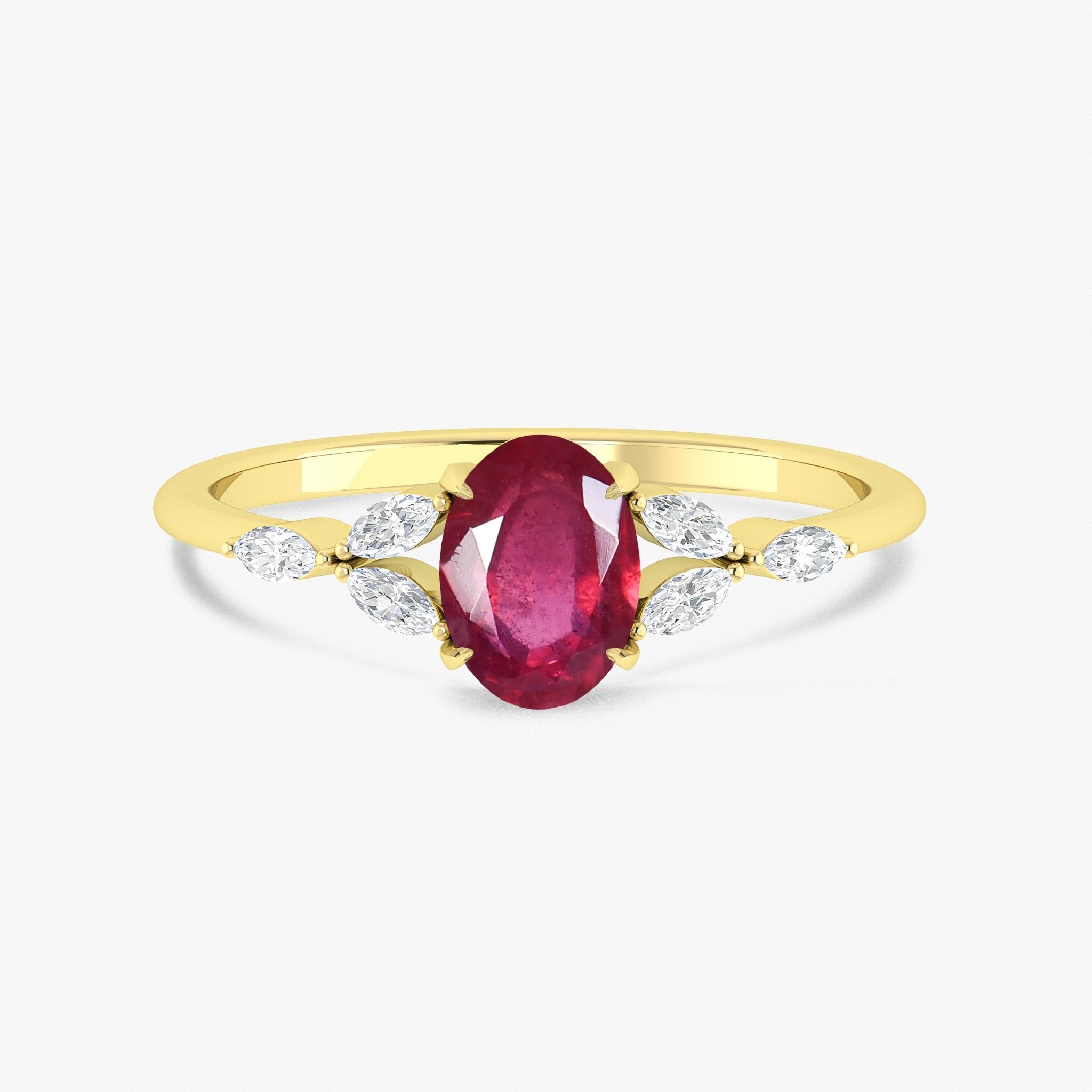 Oval Shape Natural Ruby Statement Ring in Silver & Yellow Gold Filled - Goodstone Jewels