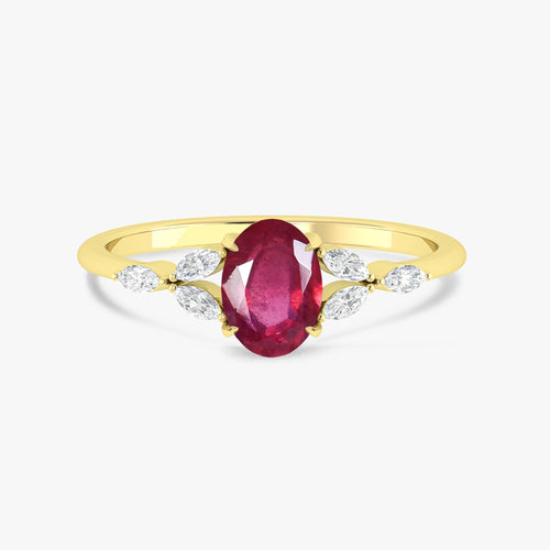 Natural Ruby Leaf Ring in Silver & Yellow Gold