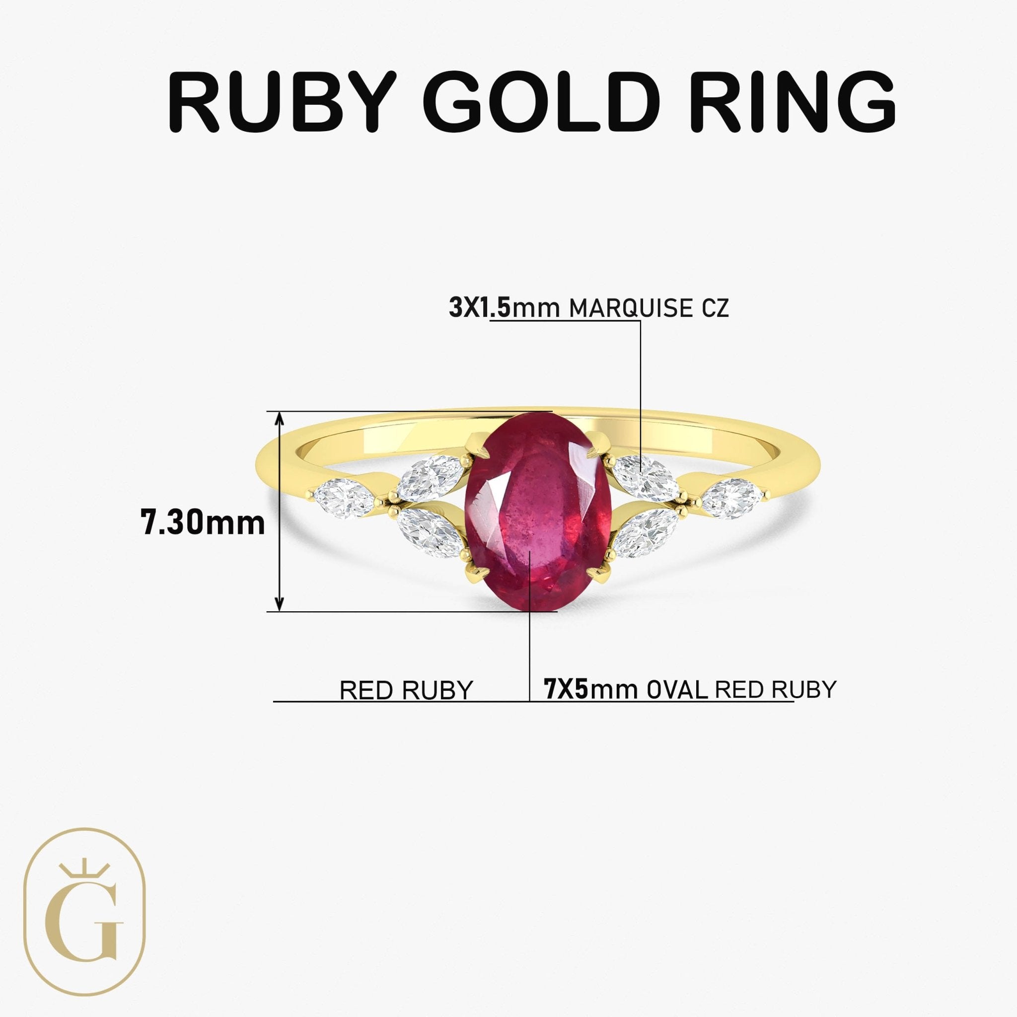 Oval Shape Natural Ruby Statement Ring in Silver & Yellow Gold Filled - Goodstone Jewels