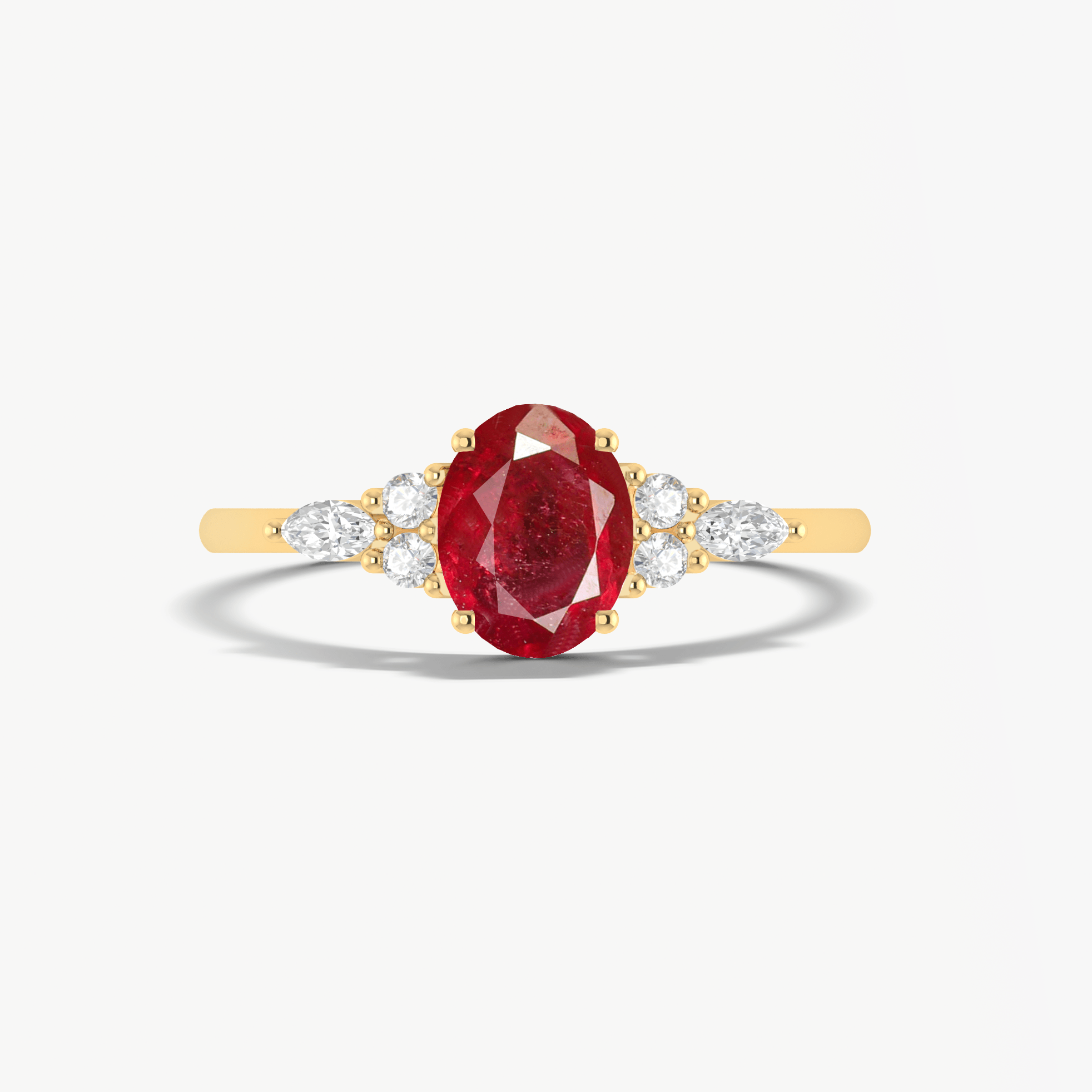Oval Shape Natural Ruby & White Zircon Solitaire with Accents Ring - Goodstone Jewels