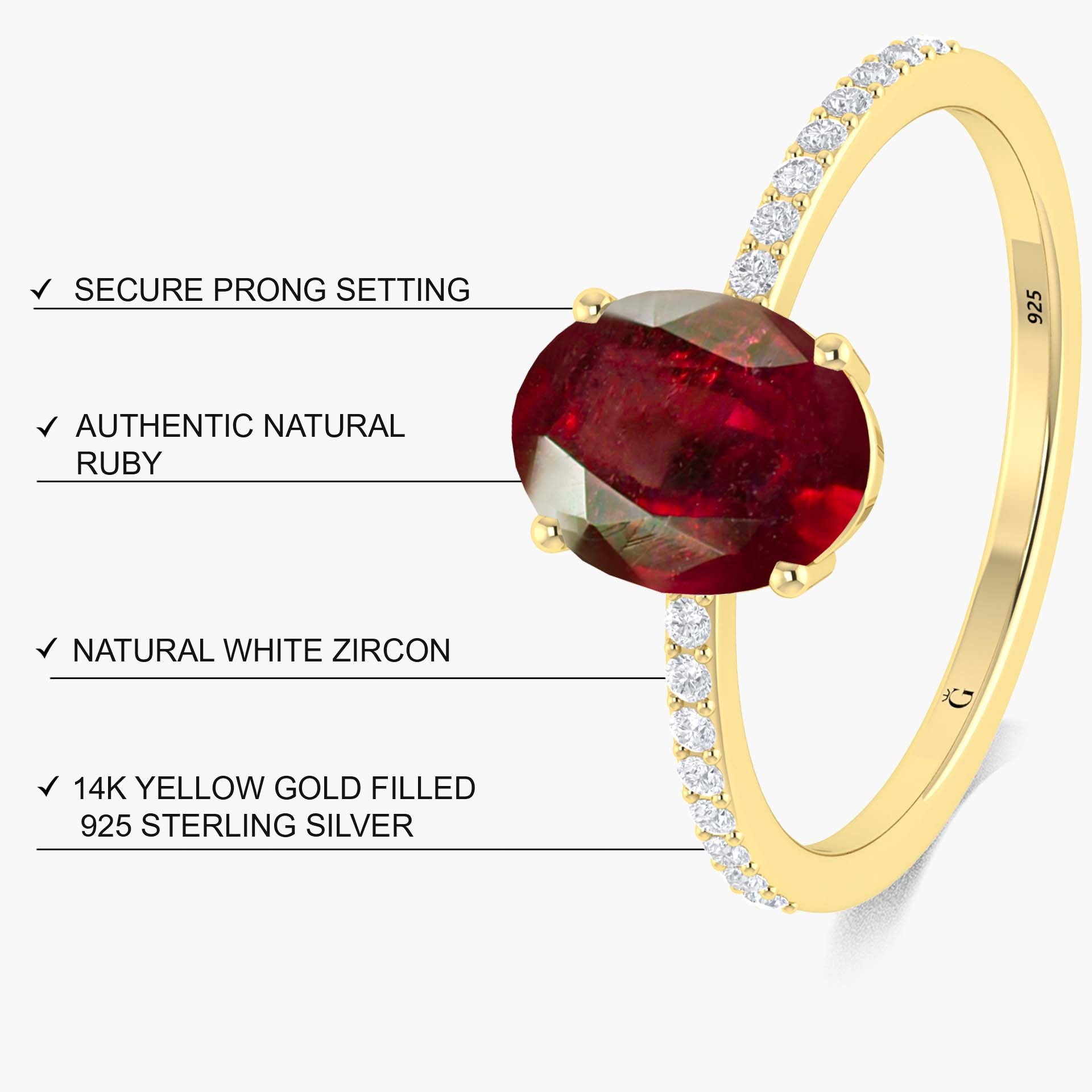 Oval Shape Natural Ruby with White Zircon Solitaire Wedding Ring - Goodstone Jewels