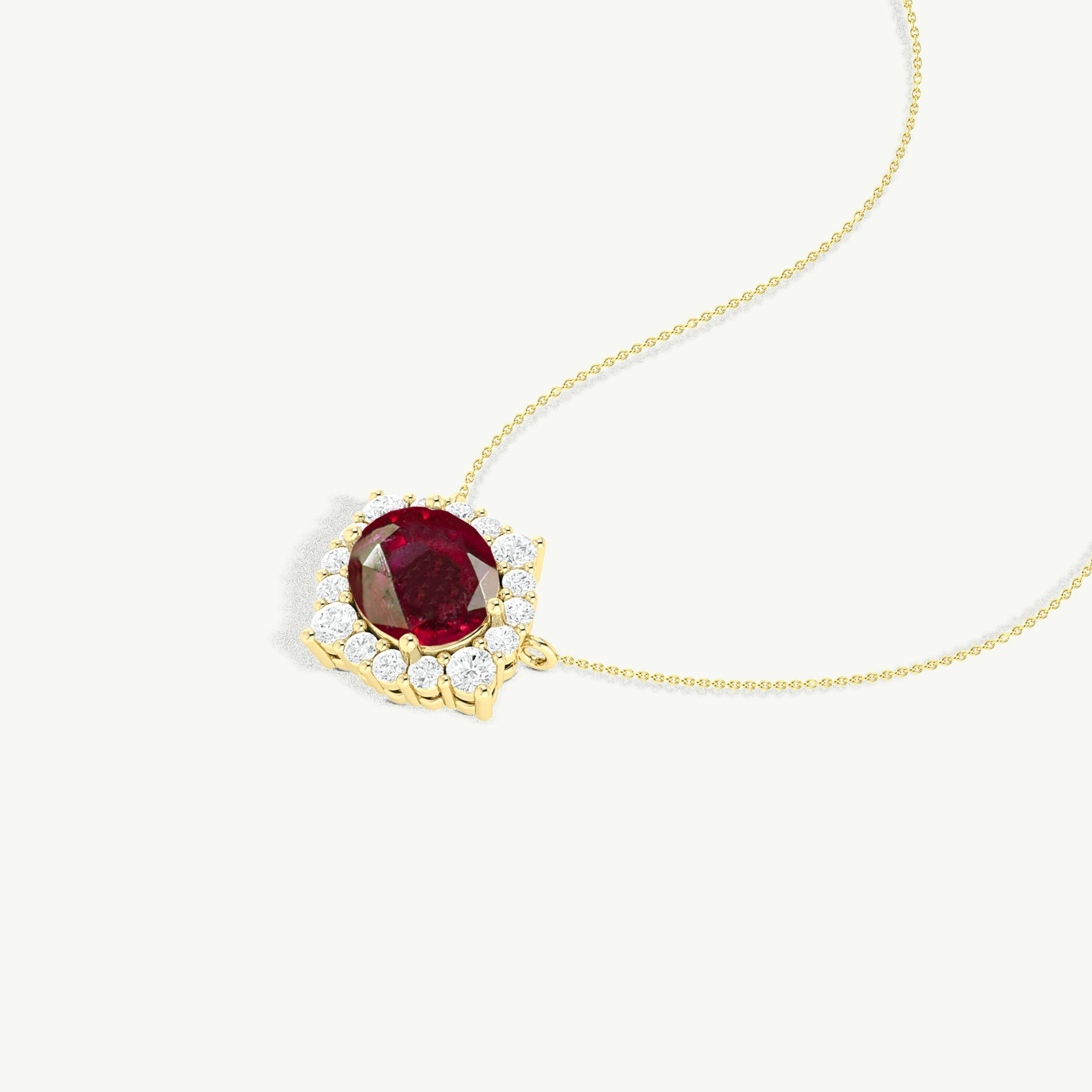 Oval Shape Natural Ruby with Zircon Halo Pendant Chain Necklace - Goodstone Jewels
