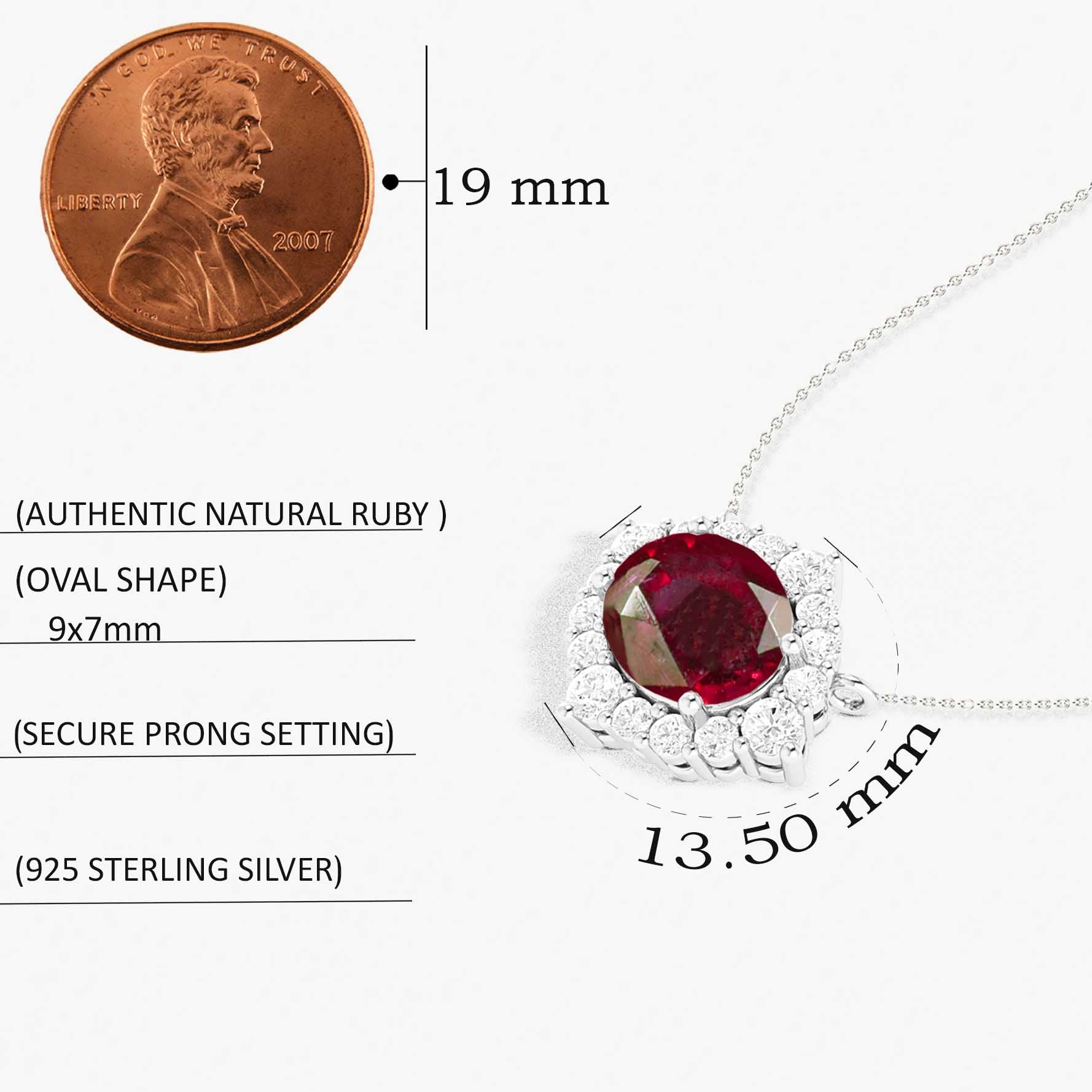 Oval Shape Natural Ruby with Zircon Halo Pendant Chain Necklace - Goodstone Jewels