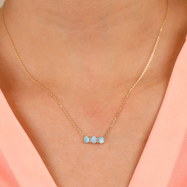 Oval Shape Natural White Opal 3 Stone Pendant Necklace - Goodstone Jewels