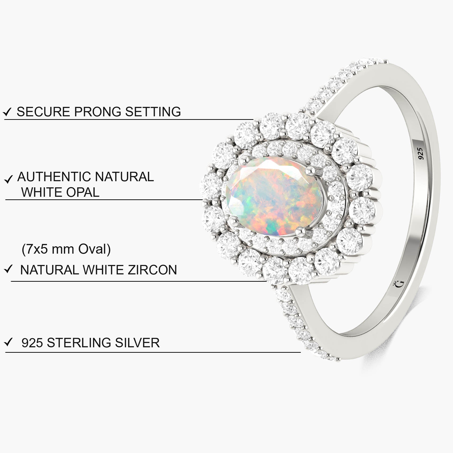 Oval Shape Natural White Opal Double Halo Wedding Ring - Goodstone Jewels