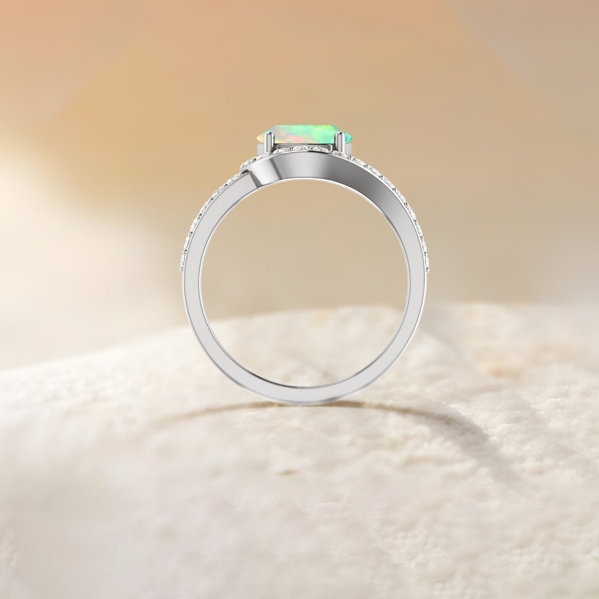 Oval Shape Natural White Opal Engagement Ring in Silver - Goodstone Jewels