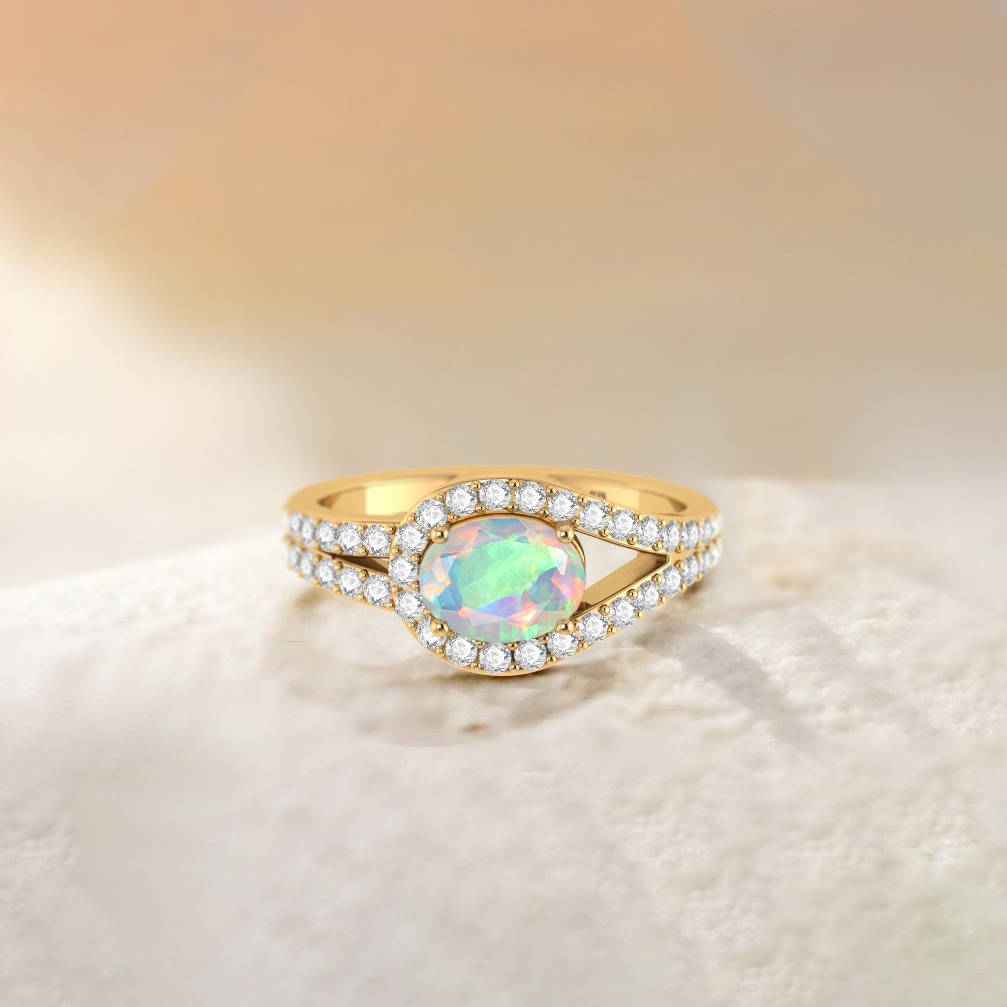 Oval Shape Natural White Opal Engagement Ring in Silver - Goodstone Jewels