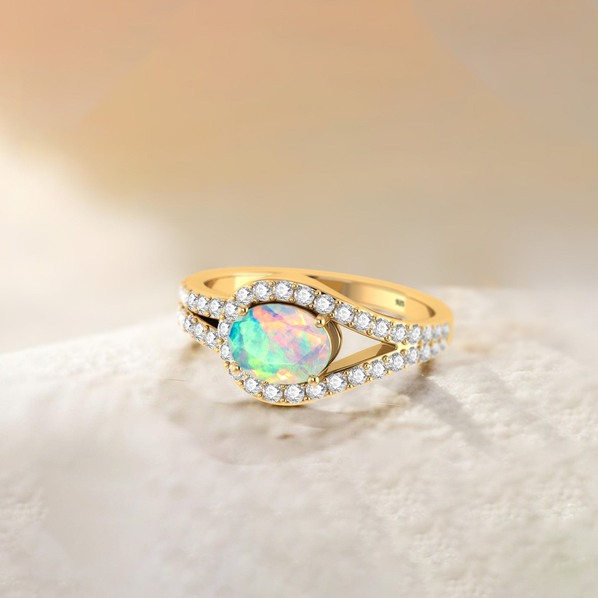 Oval Shape Natural White Opal Engagement Ring in Silver - Goodstone Jewels
