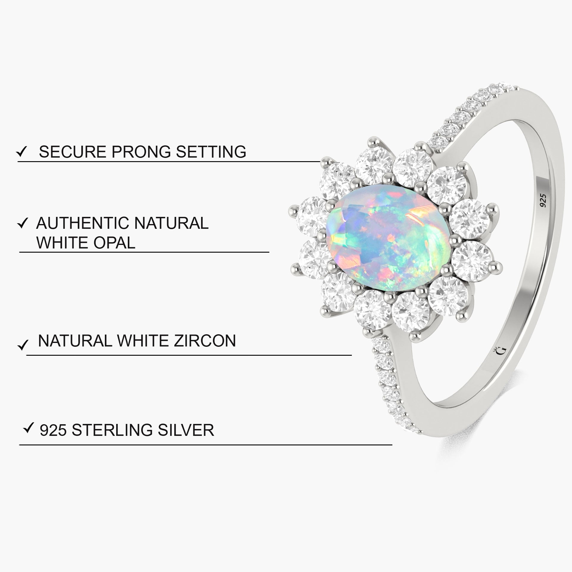 Oval Shape Natural White Opal Floral Style Halo Ring - Goodstone Jewels
