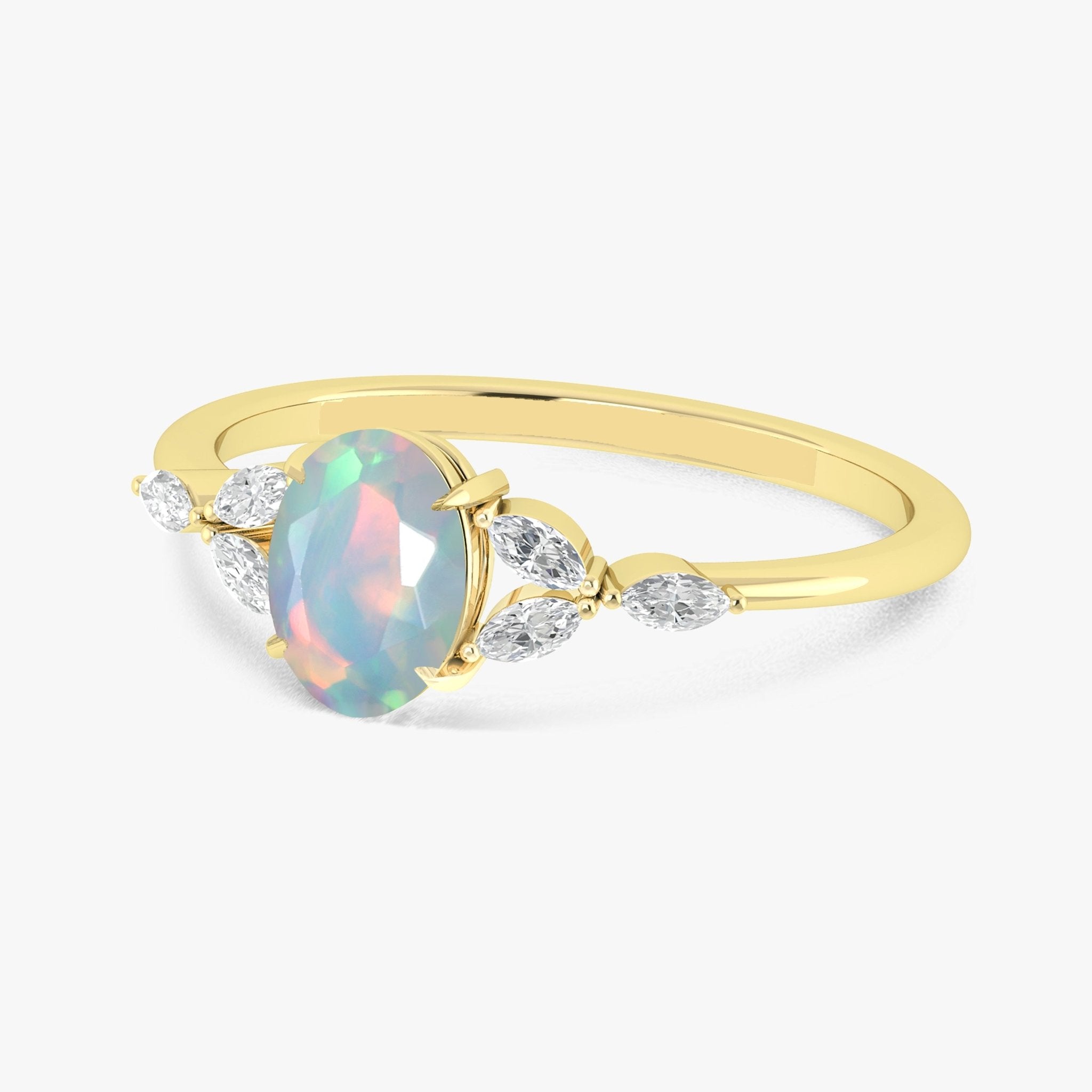 Oval Shape Natural White Opal Statement Ring in Silver & Yellow Gold Filled - Goodstone Jewels