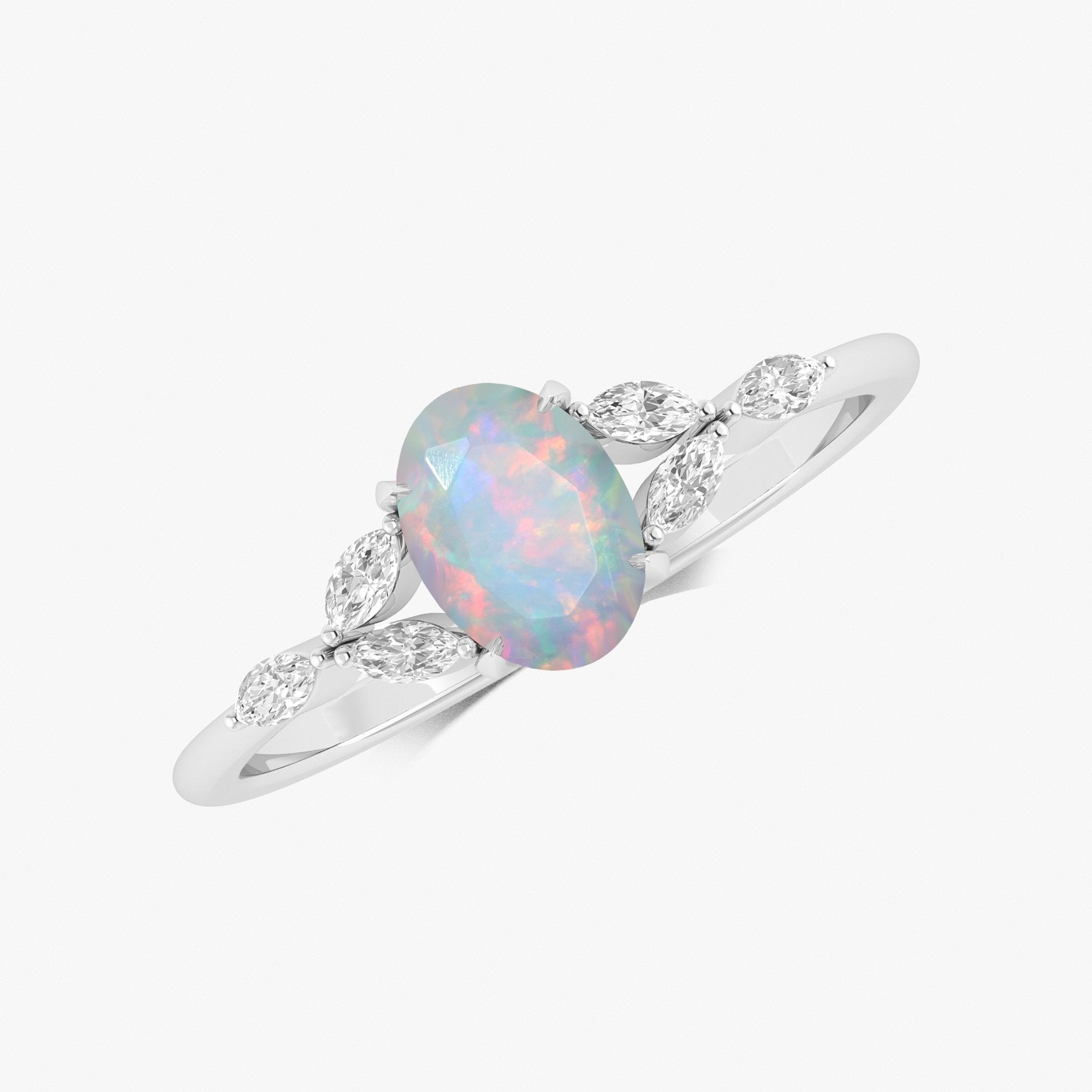 Oval Shape Natural White Opal Statement Ring in Silver & Yellow Gold Filled - Goodstone Jewels