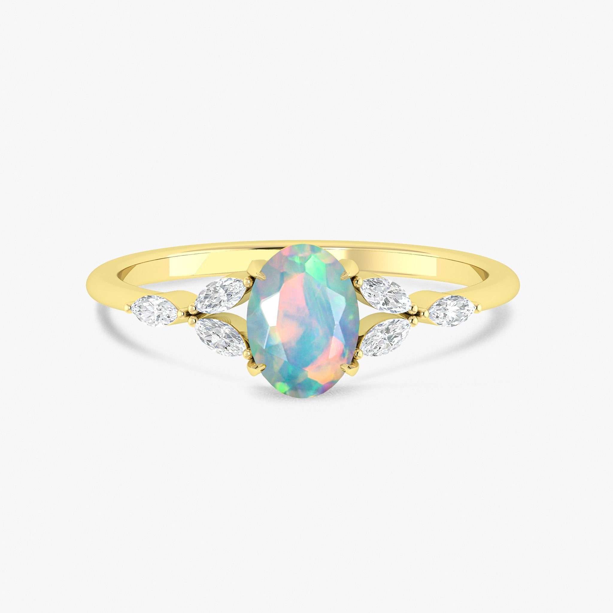 Oval Shape Natural White Opal Statement Ring in Silver & Yellow Gold Filled - Goodstone Jewels