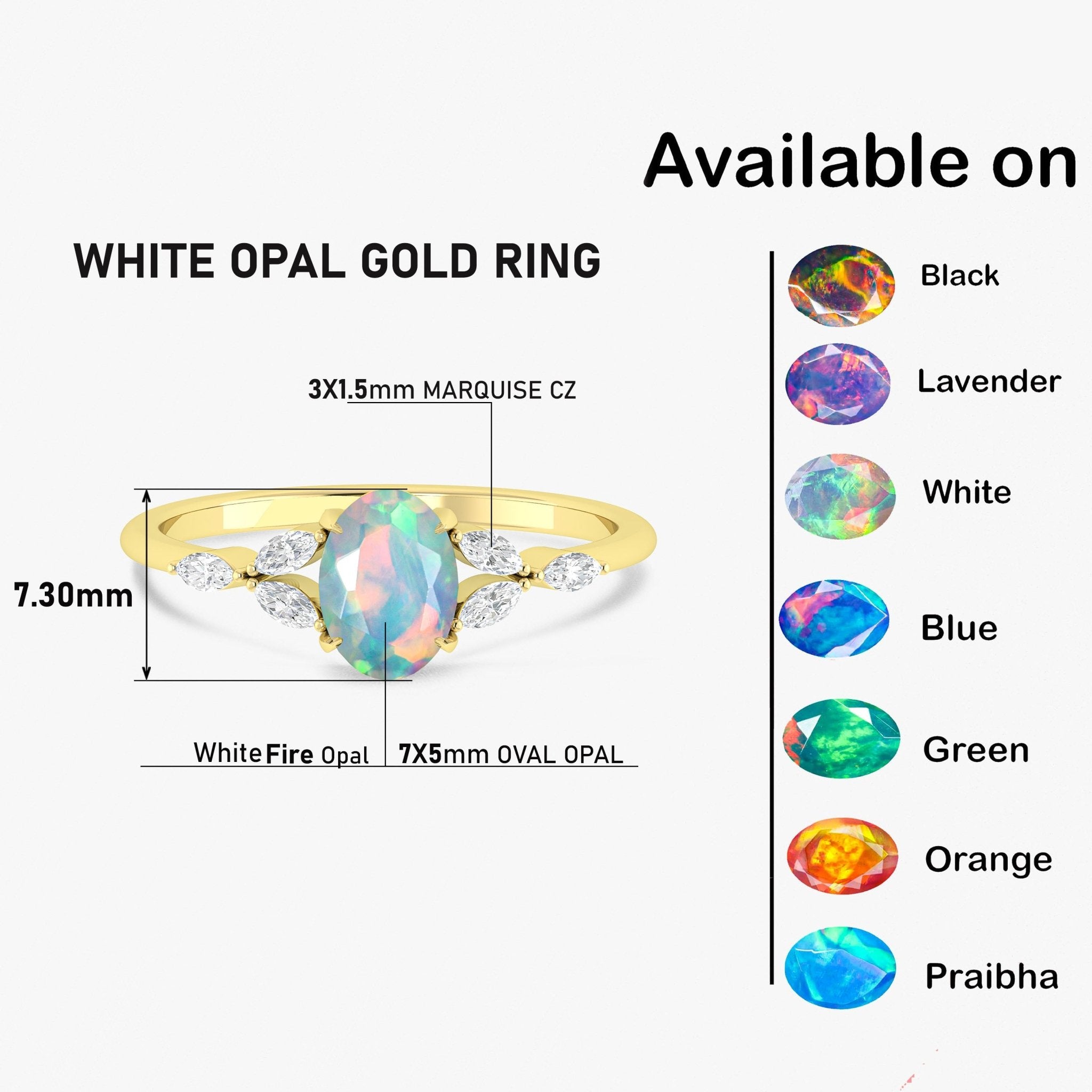 Oval Shape Natural White Opal Statement Ring in Silver & Yellow Gold Filled - Goodstone Jewels