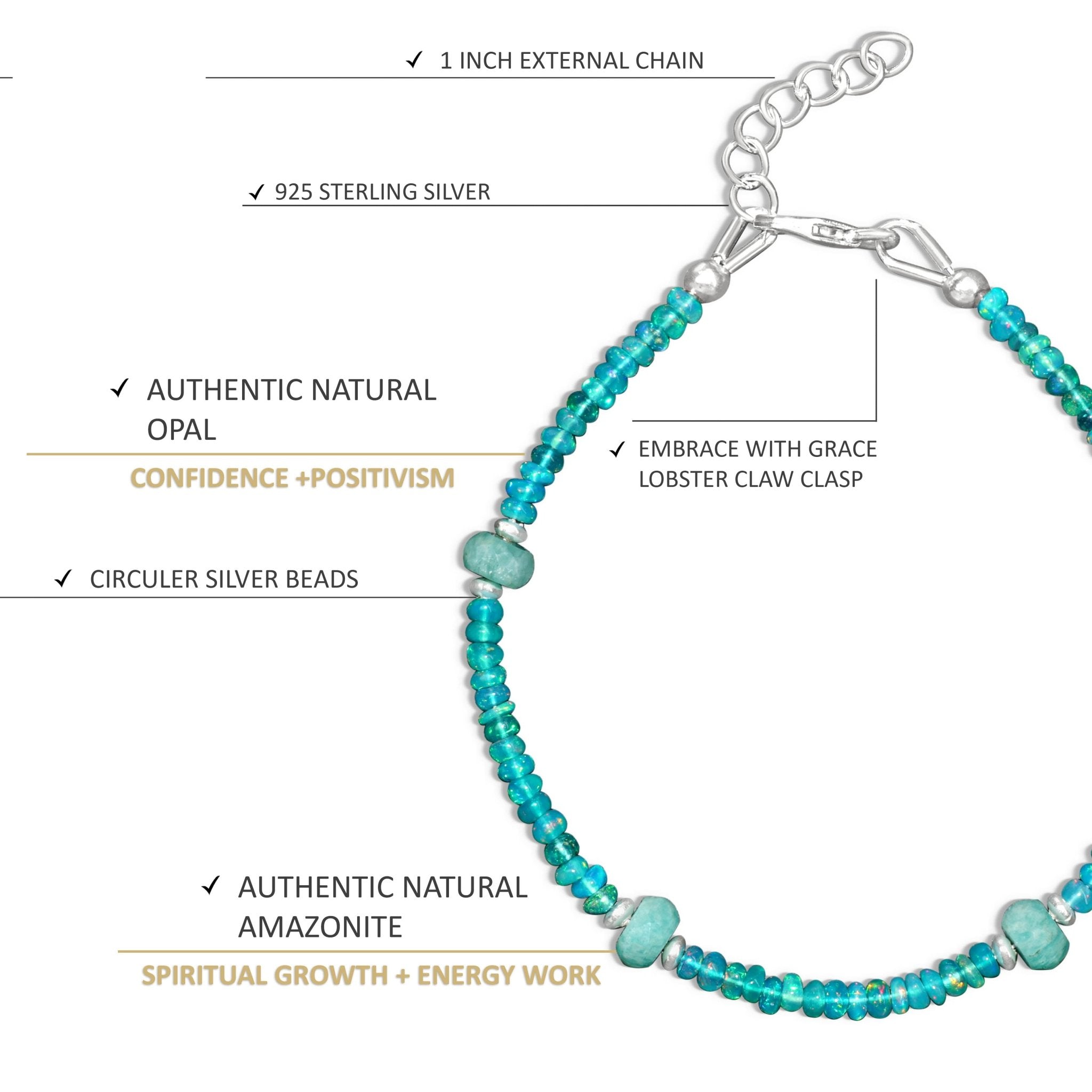 Paraiba fire opal beads with Amazonite beads bracelet - Goodstone Jewels