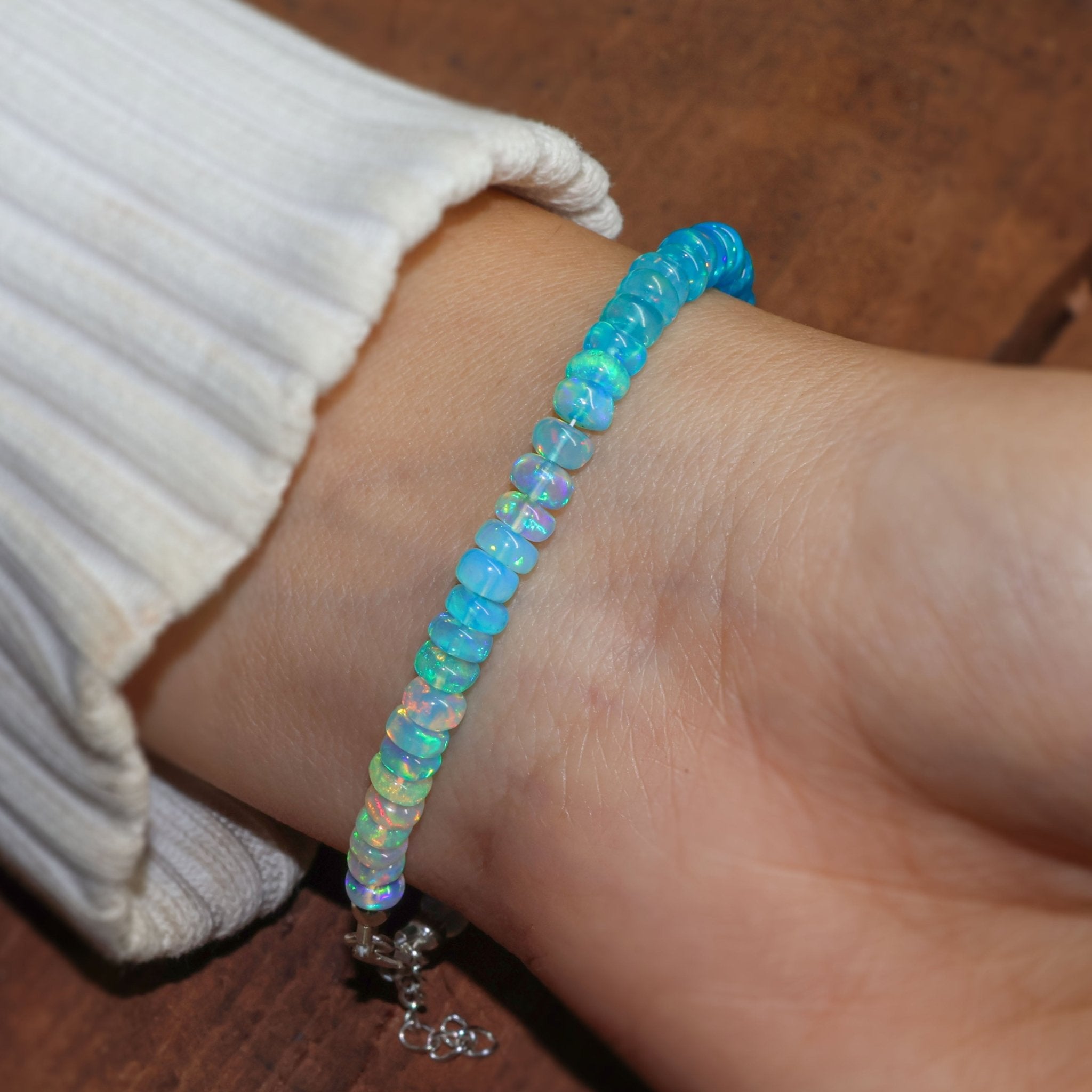 Paraiba Opal Plain Shaded Beaded Bracelet Natural Birthstone - Goodstone Jewels