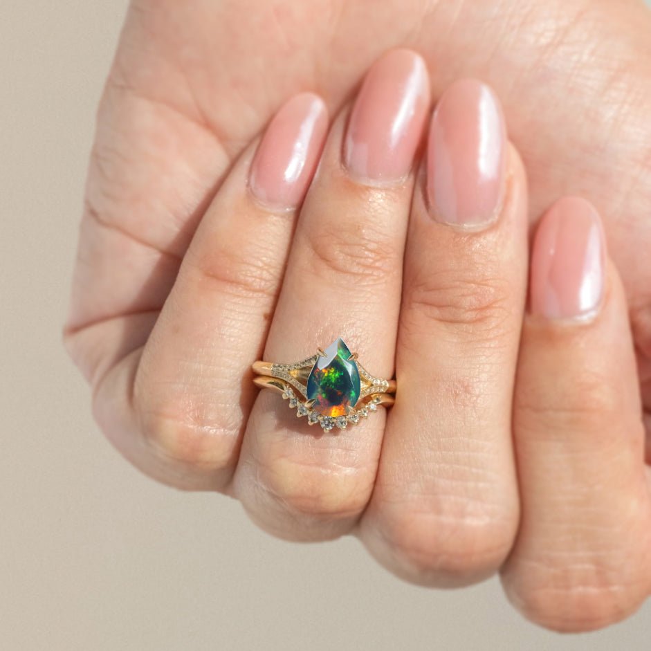 Pear Shape 1.2 Carat Natural Black Opal Statement Ring - Goodstone Jewels