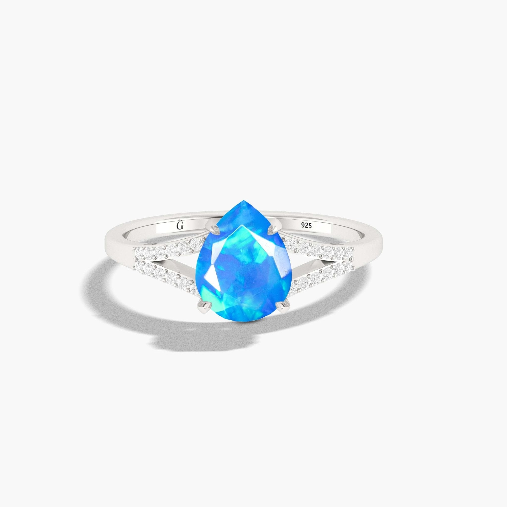 Pear Shape 1.2 Carat Natural Blue Opal Statement Ring - Goodstone Jewels