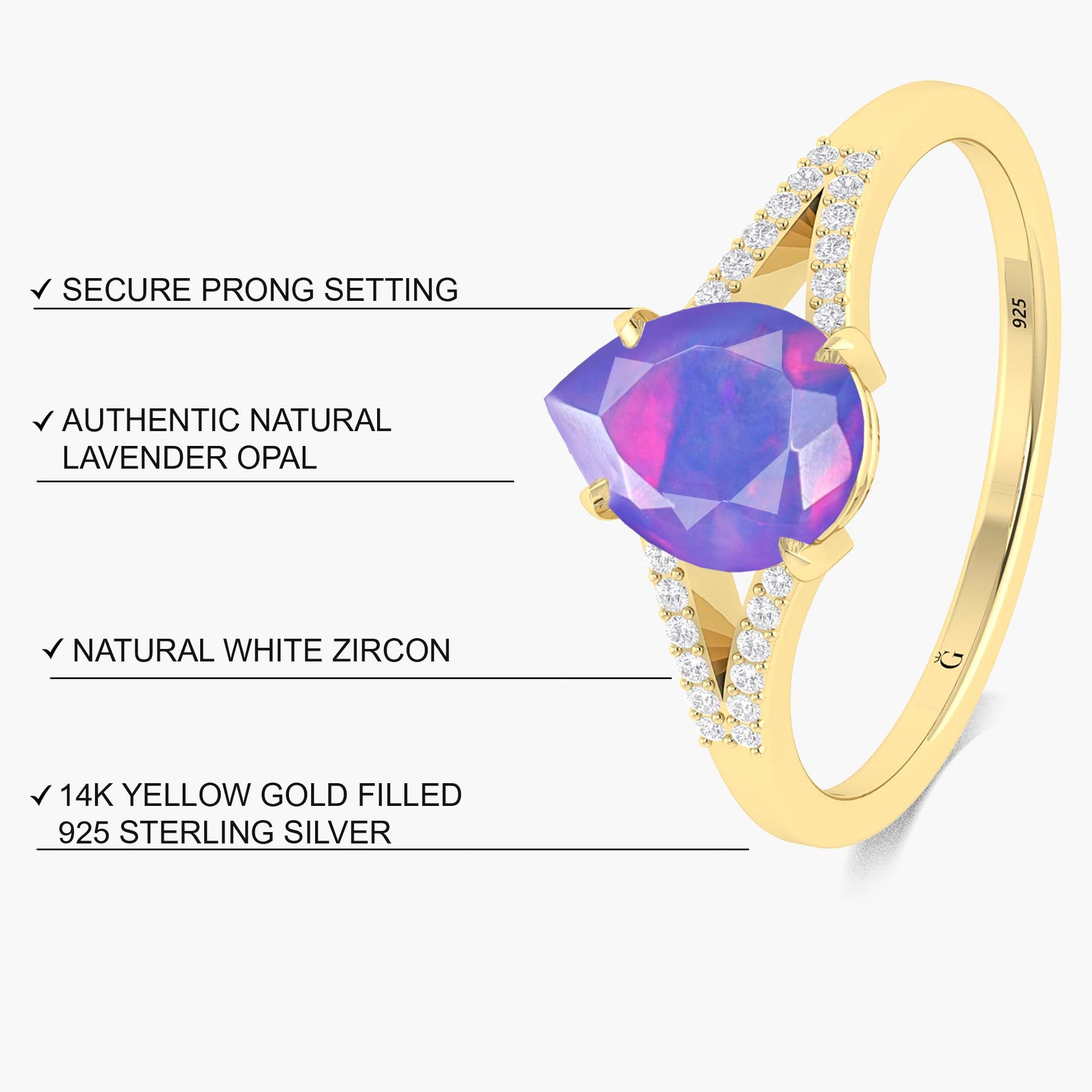 Pear Shape 1.2 Carat Natural Lavender Opal Statement Ring - Goodstone Jewels