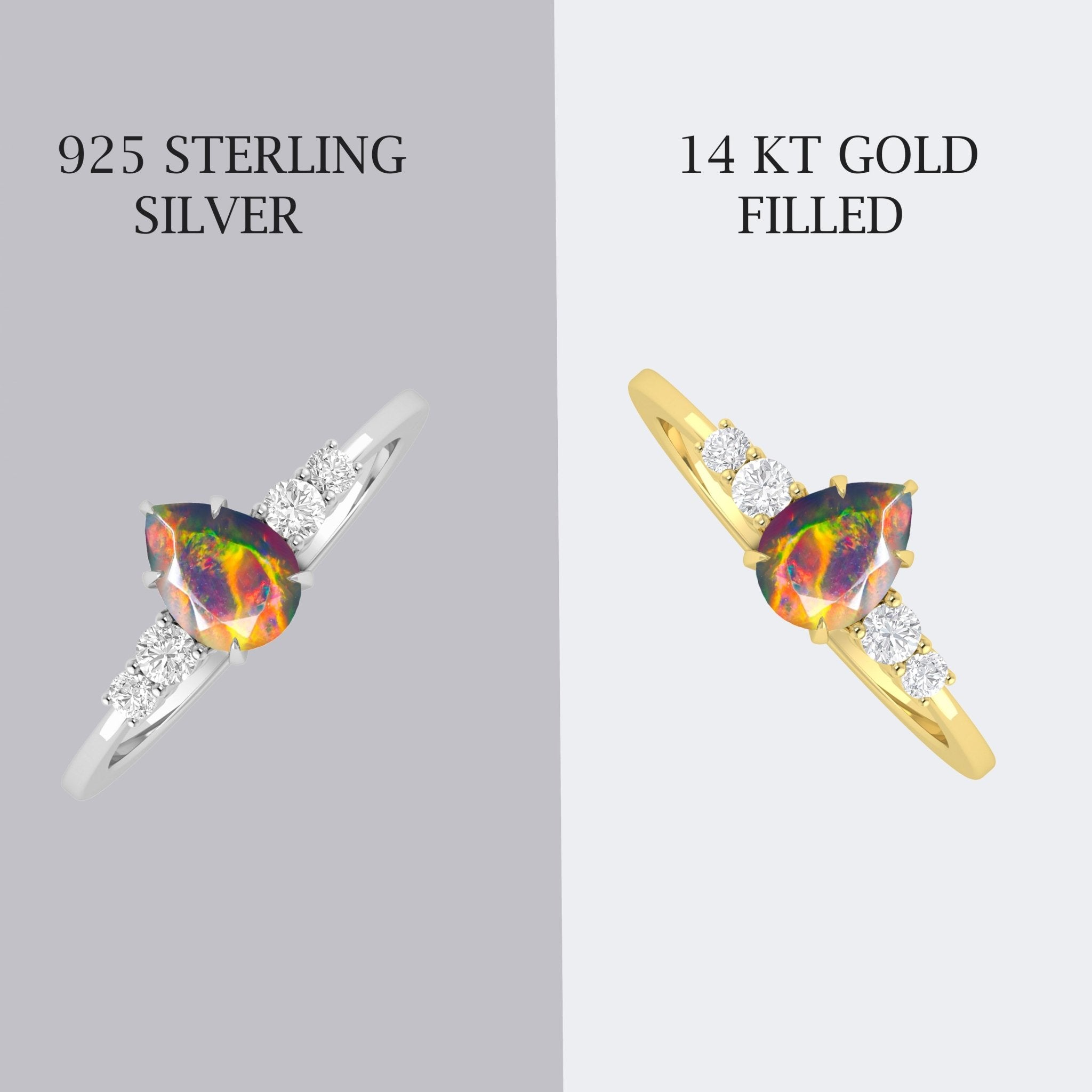 Pear Shape 7X5MM Natural Fire Black Opal Statement Ring - Goodstone Jewels