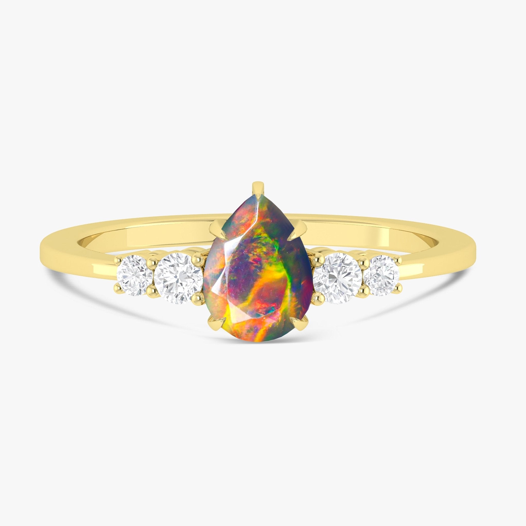 Pear Shape 7X5MM Natural Fire Black Opal Statement Ring - Goodstone Jewels
