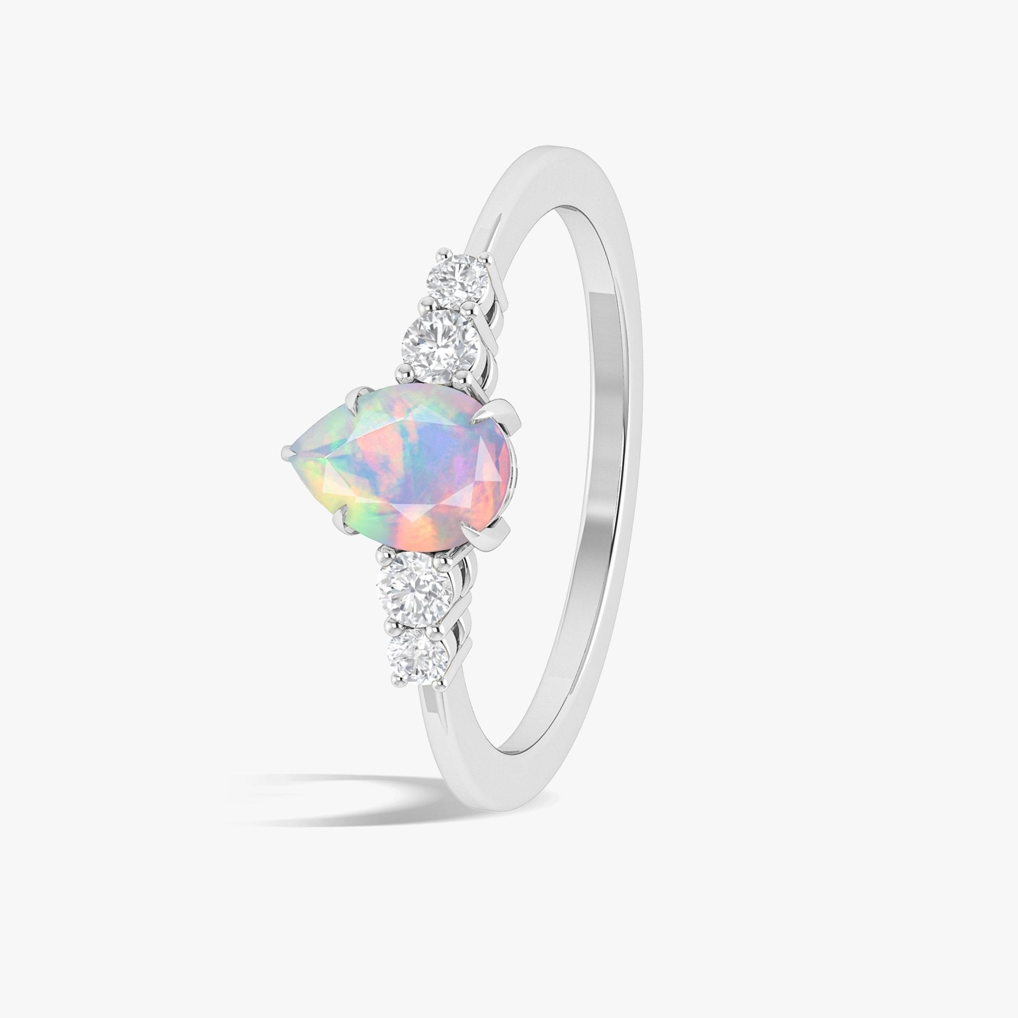 Pear Shape 7X5MM Natural Fire White Opal Statement Ring - Goodstone Jewels