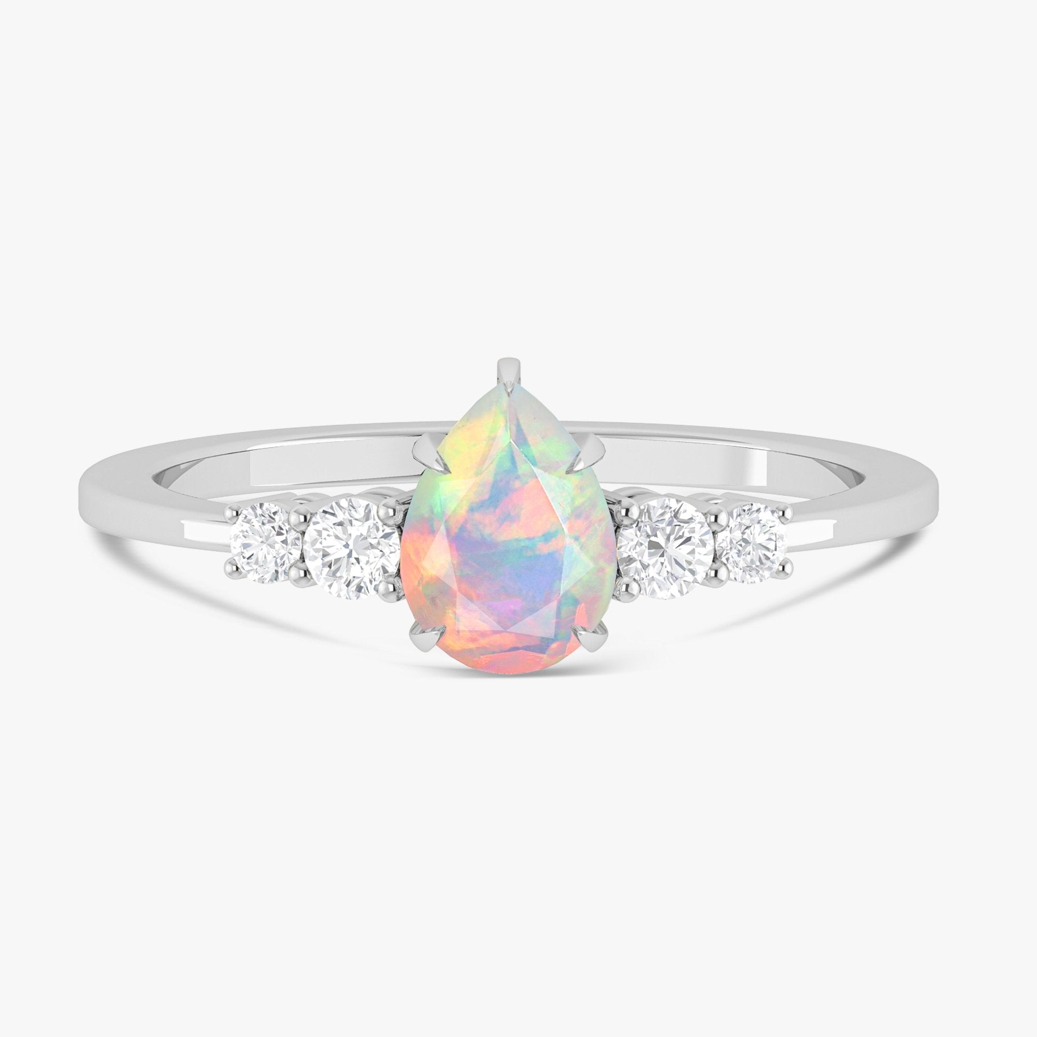 Pear Shape 7X5MM Natural Fire White Opal Statement Ring - Goodstone Jewels