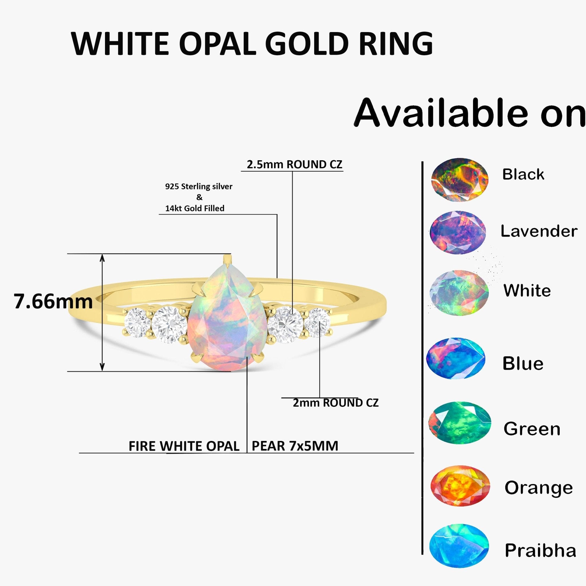 Pear Shape 7X5MM Natural Fire White Opal Statement Ring - Goodstone Jewels