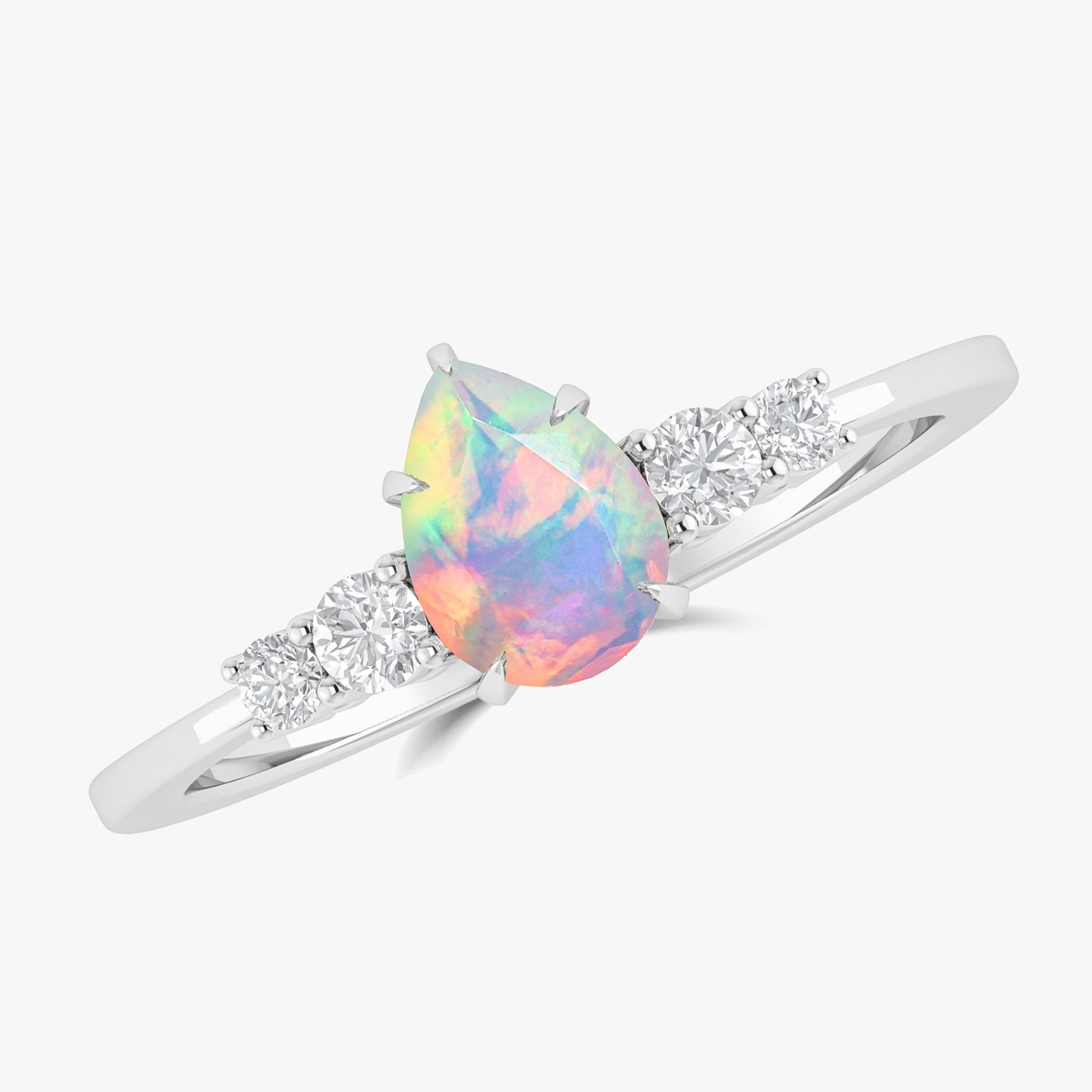 Pear Shape 7X5MM Natural Fire White Opal Statement Ring - Goodstone Jewels