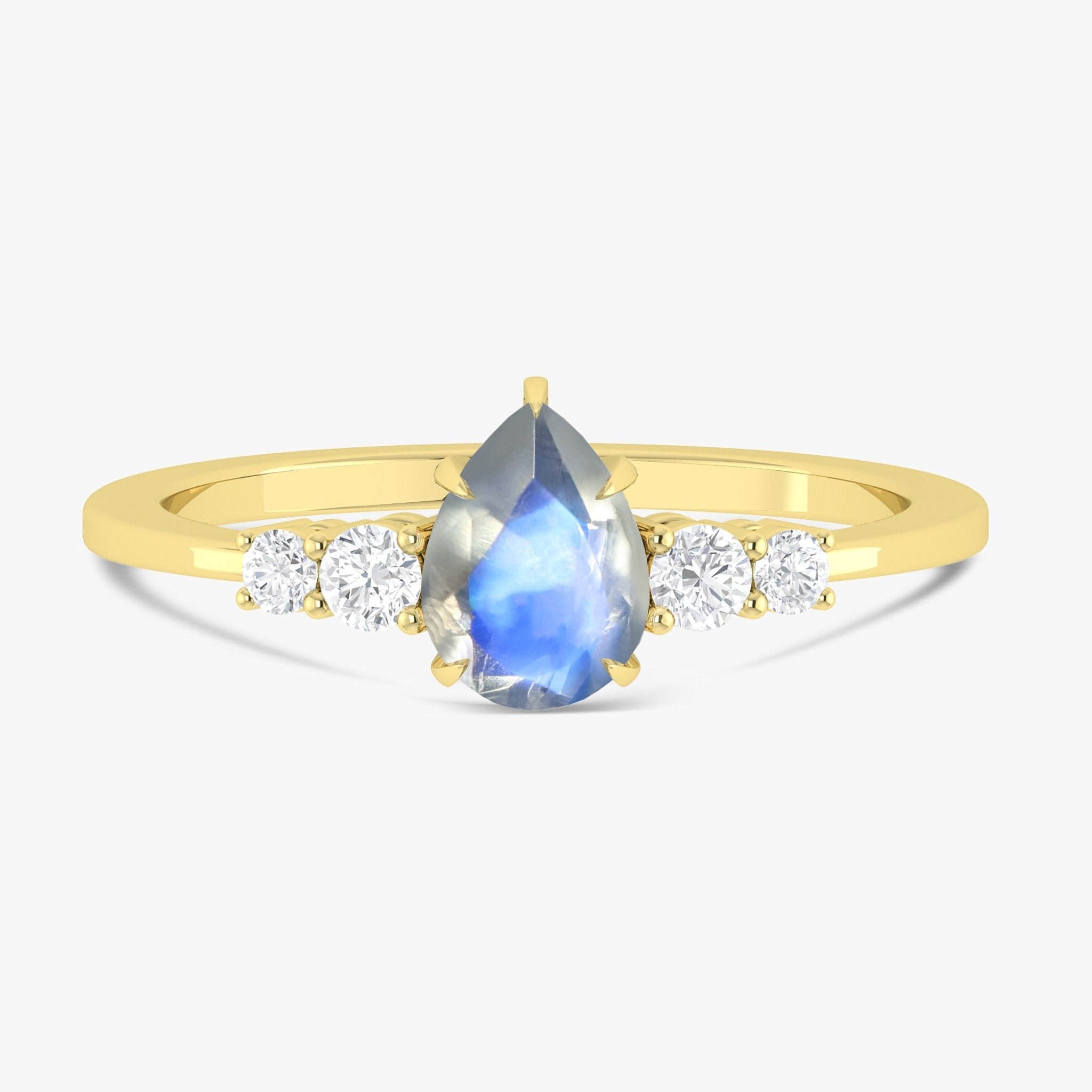 Pear Shape 7X5MM Natural Rainbow Moonstone Statement Ring - Goodstone Jewels