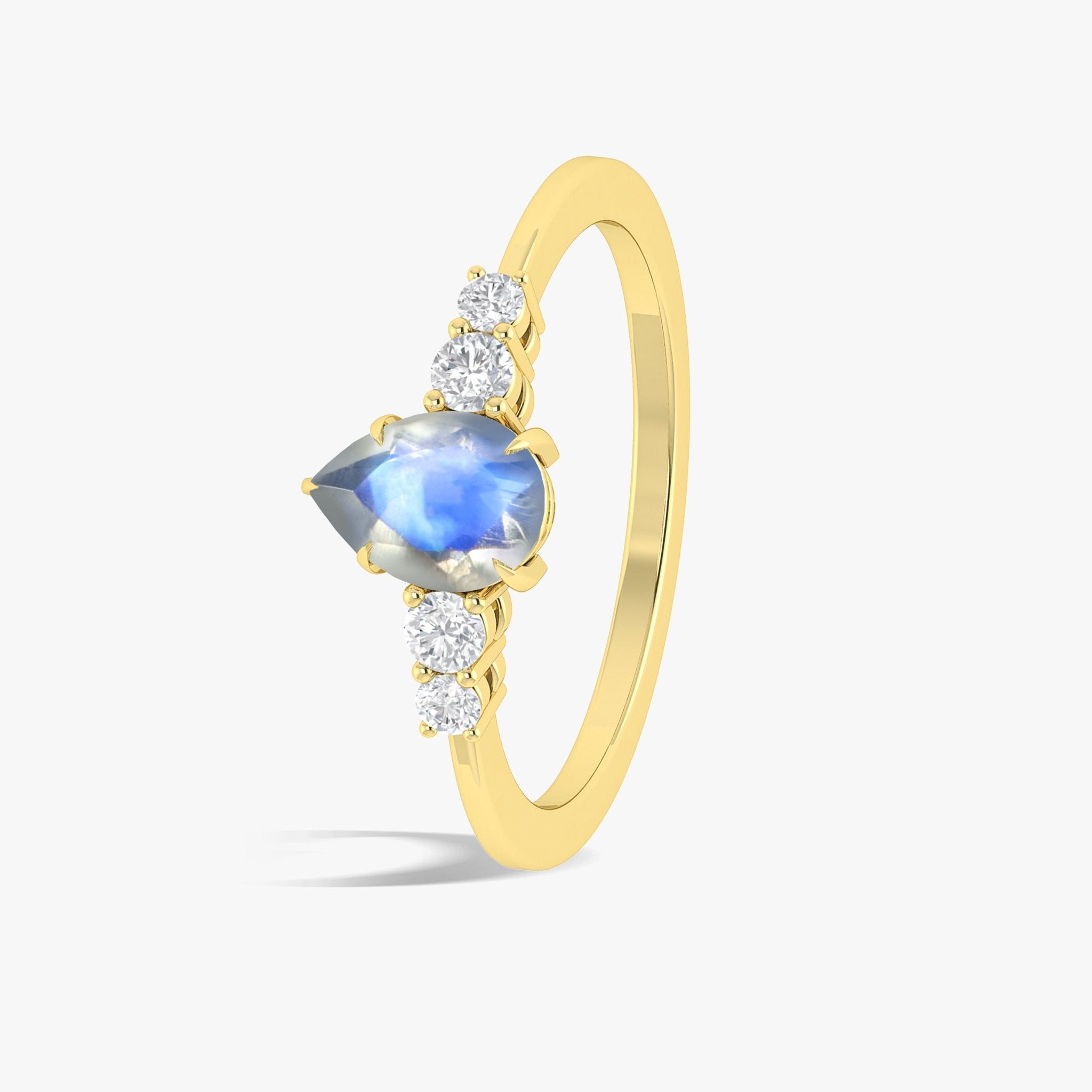 Pear Shape 7X5MM Natural Rainbow Moonstone Statement Ring - Goodstone Jewels